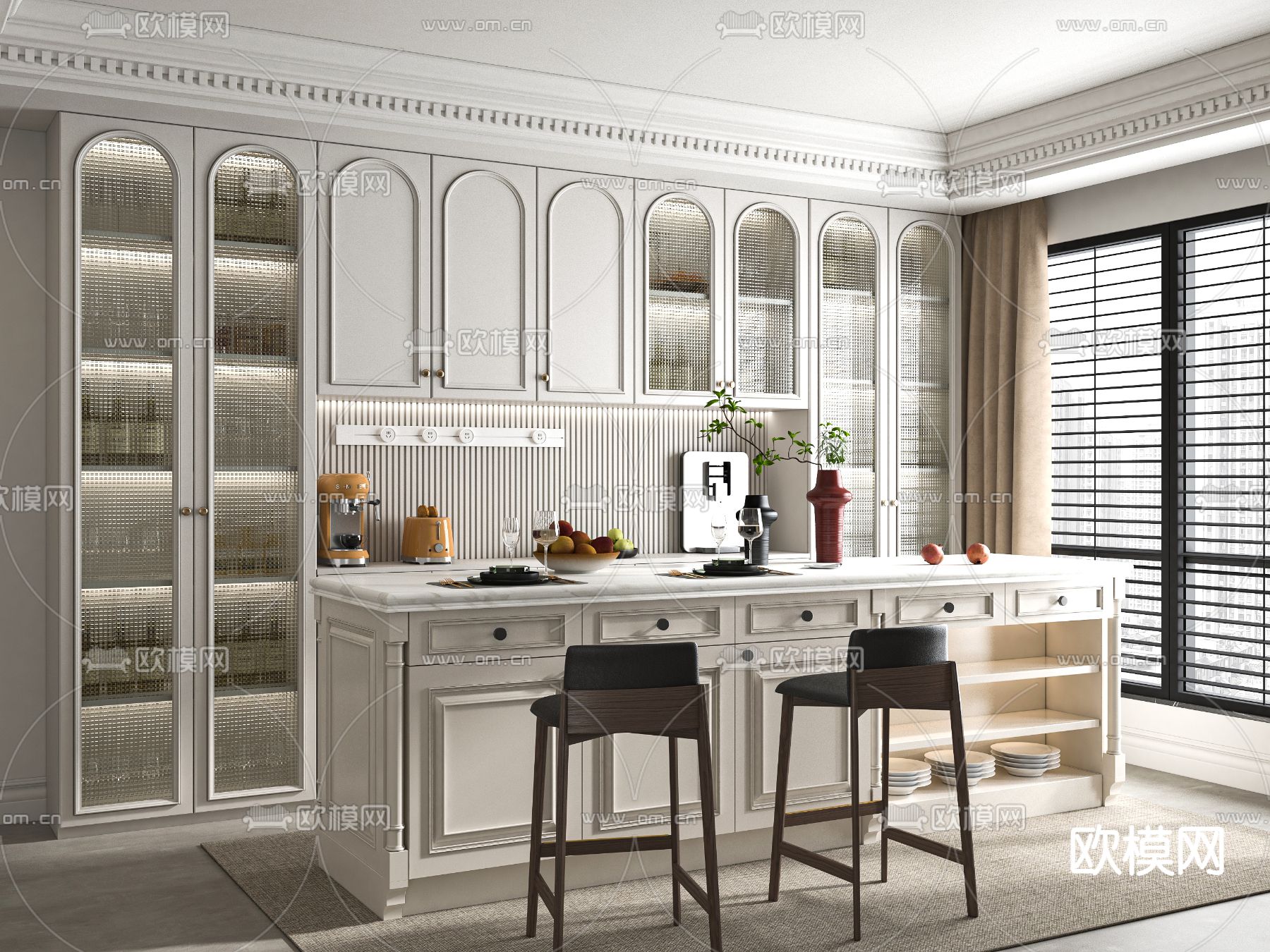 简欧吧台 吧椅3d模型下载