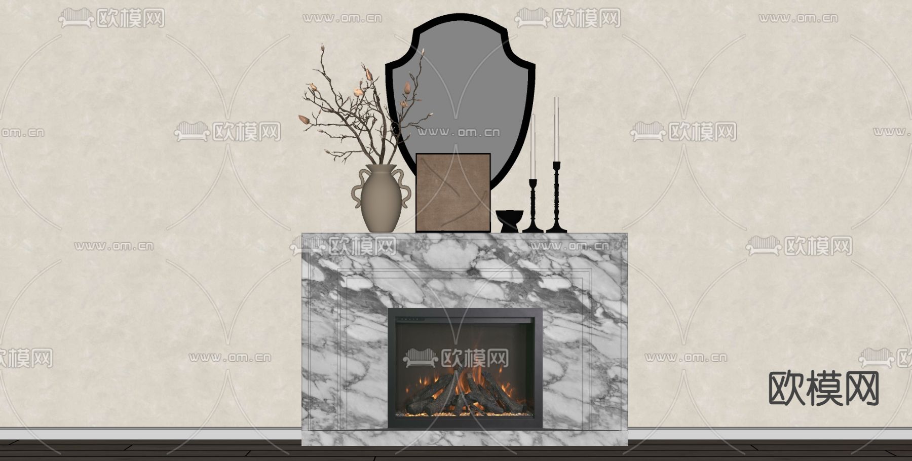 侘寂风壁炉su模型下载（渲染图1）