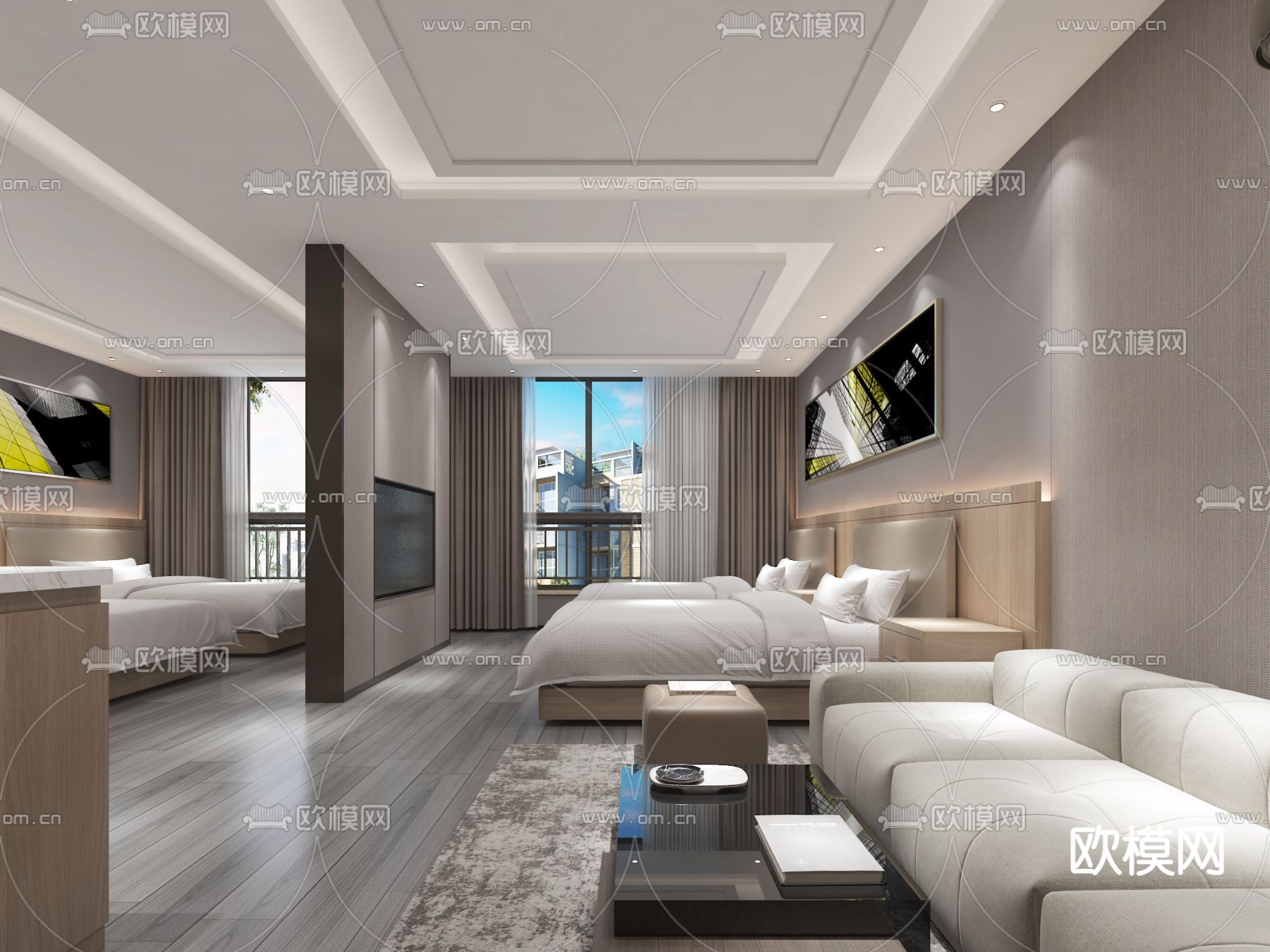 酒店客房 套房3d模型下载（渲染图1）