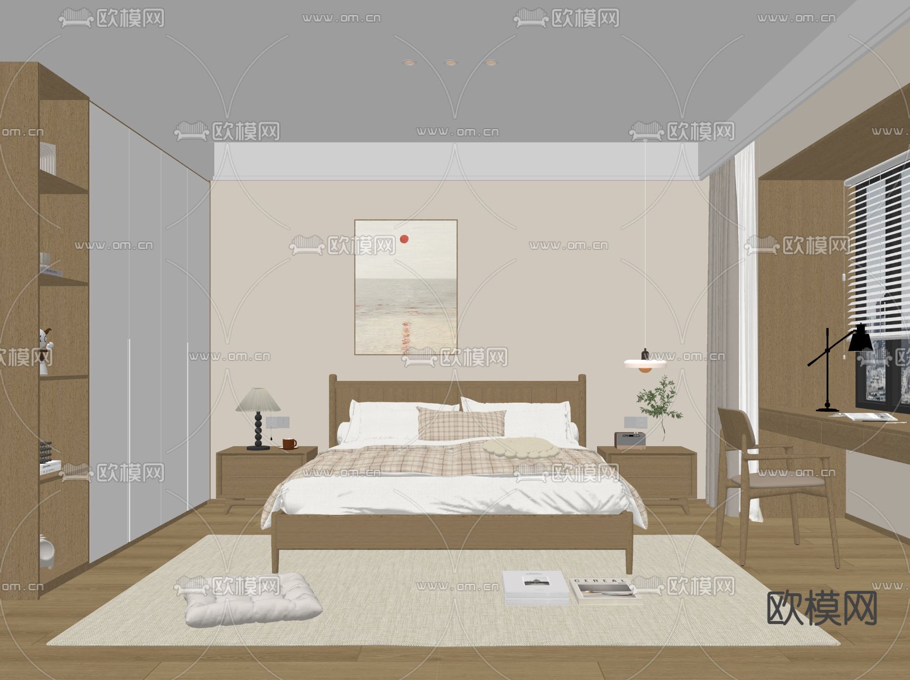 北欧卧室 主人房su模型下载（渲染图1）