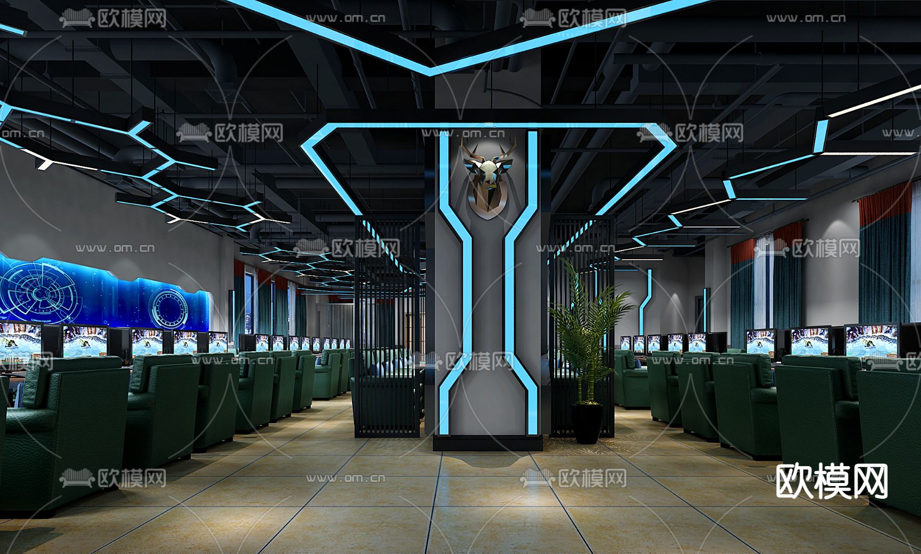 现代网吧 网咖3d模型下载（渲染图1）
