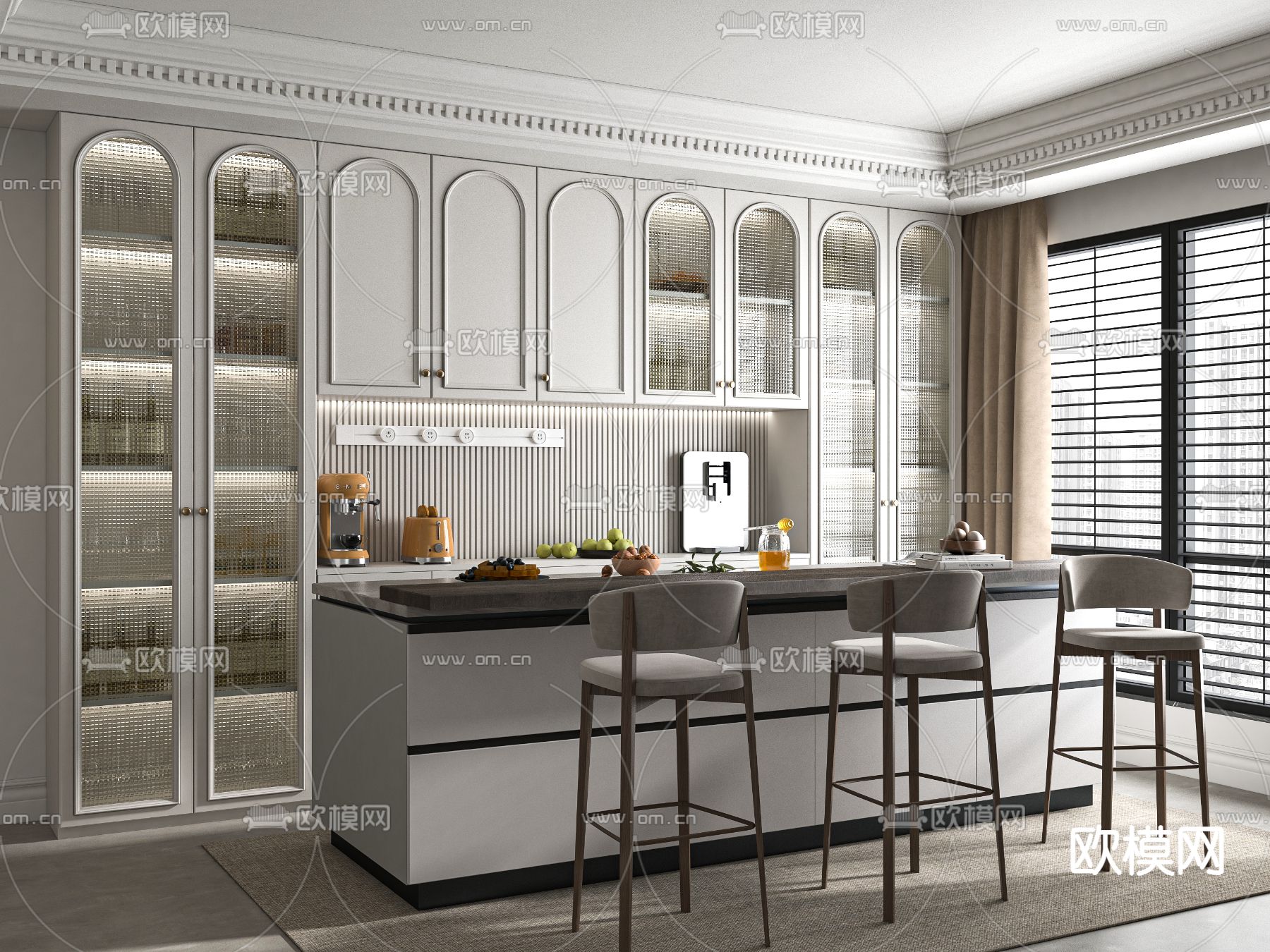 简欧吧台 吧椅3d模型下载