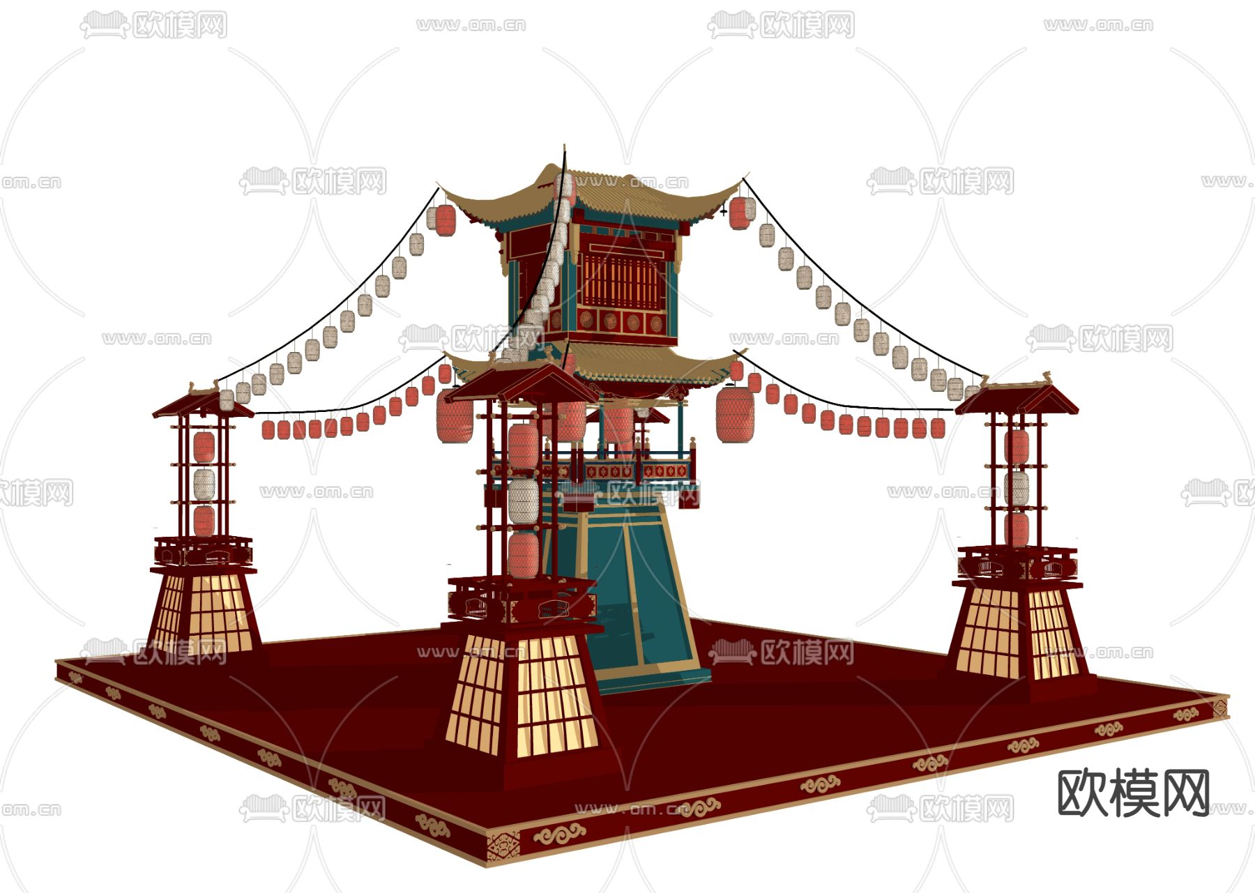 国风演绎舞台 国潮舞台3d模型下载（渲染图2）