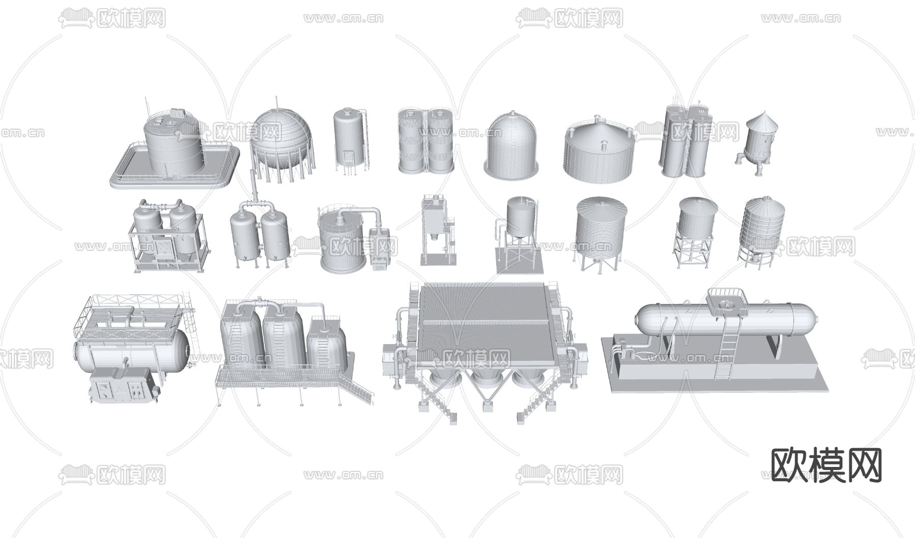 工业储存罐 机械五金零件3d模型下载（渲染图2）