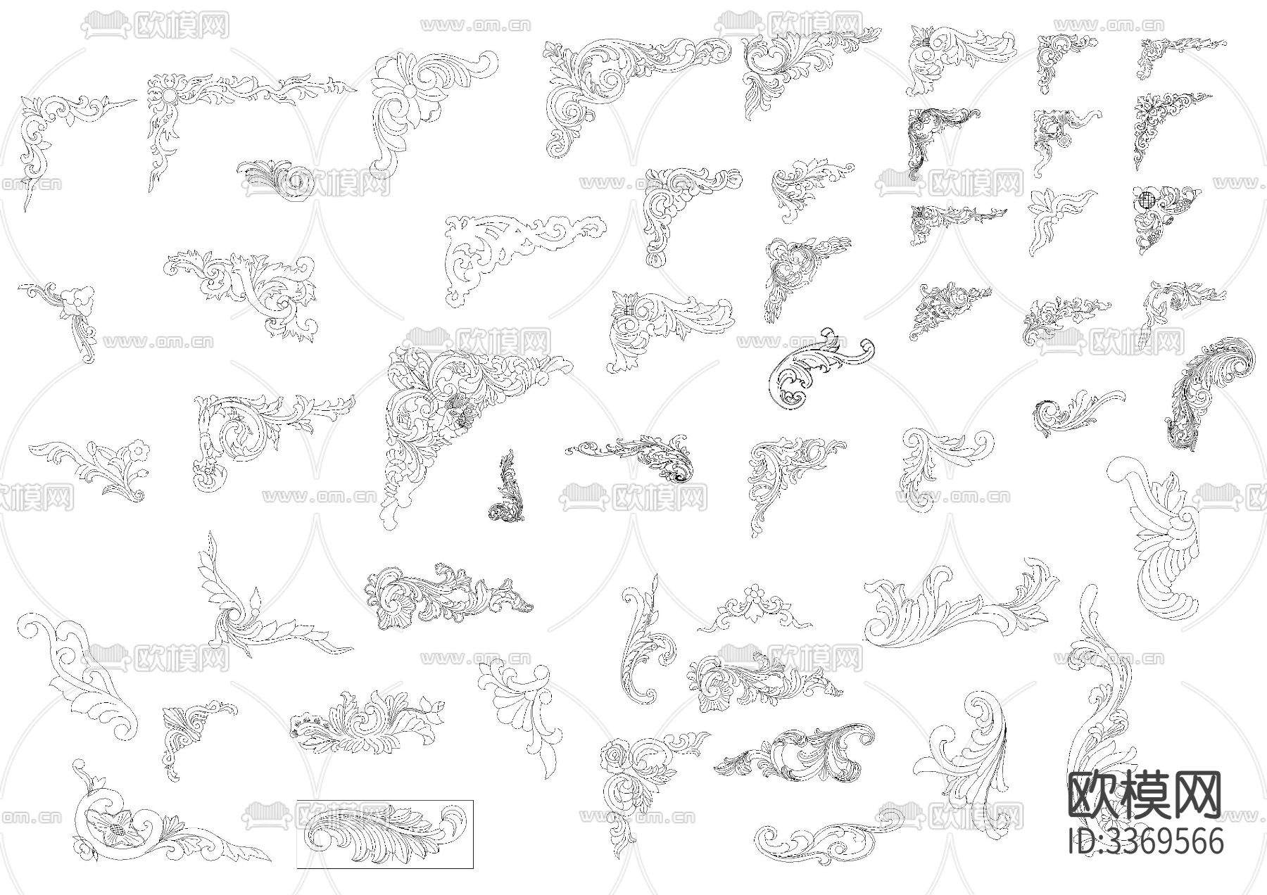 欧式花纹中式雕刻角花贴花cad图库下载（渲染图4）