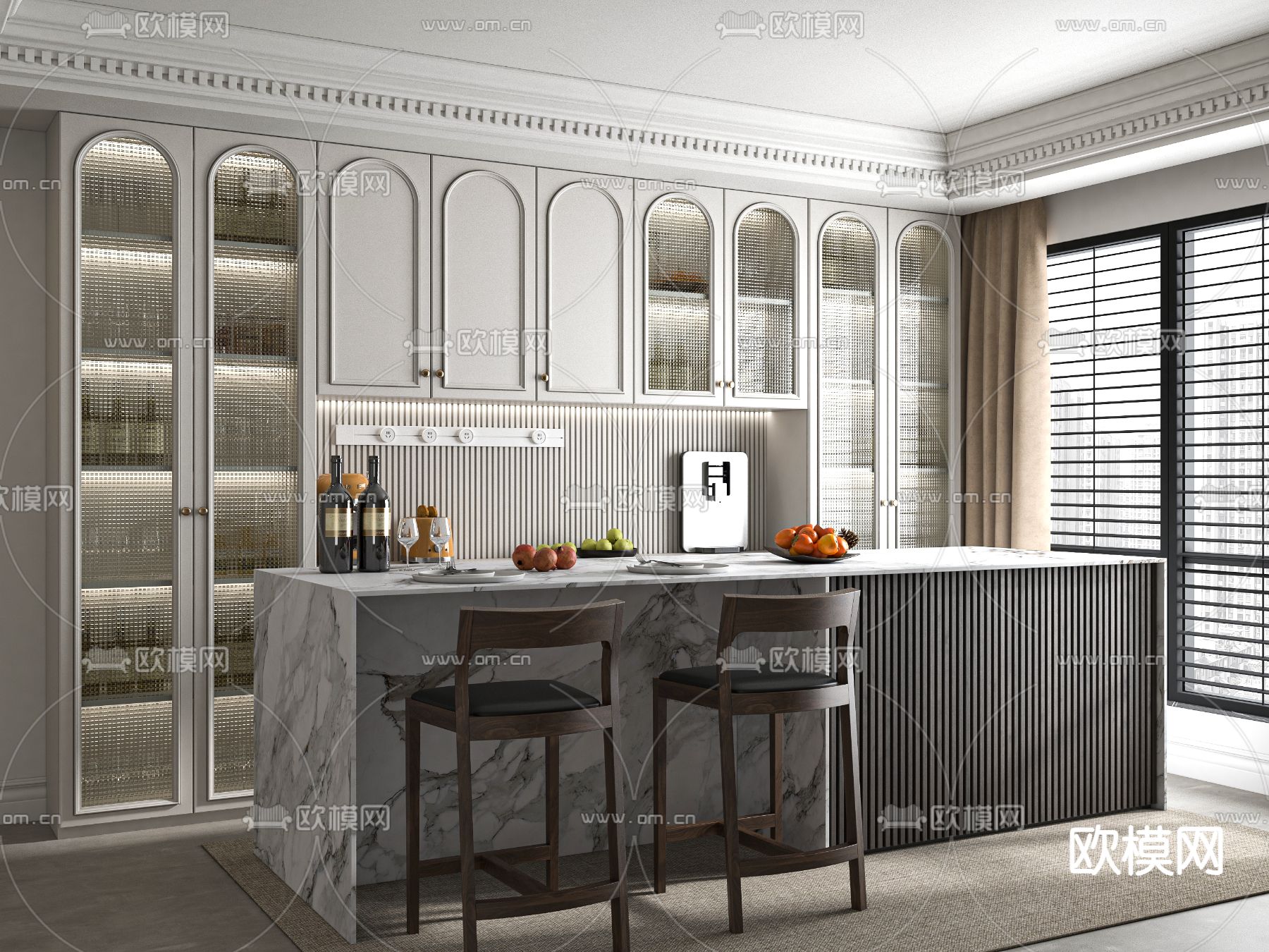 简欧吧台 吧椅3d模型下载