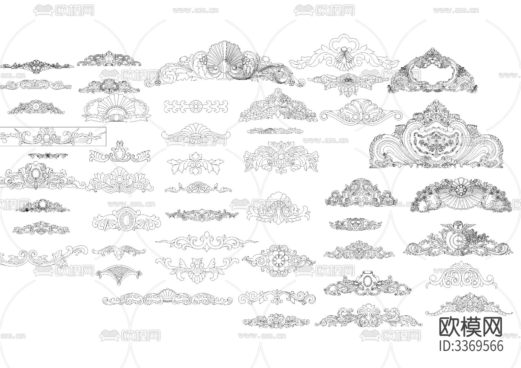 欧式花纹中式雕刻角花贴花cad图库下载（渲染图3）
