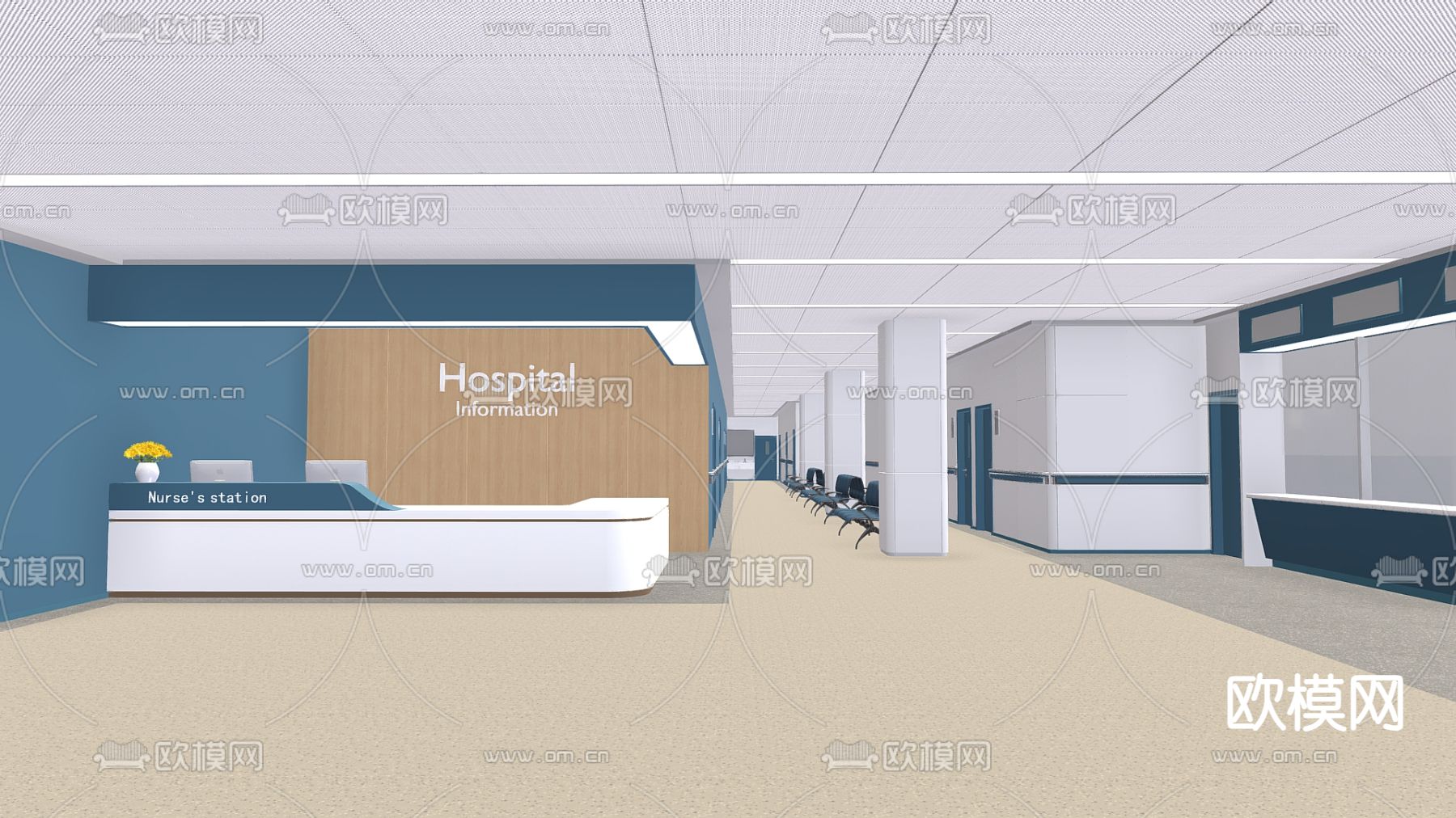 医院前台 医院大厅3d模型下载