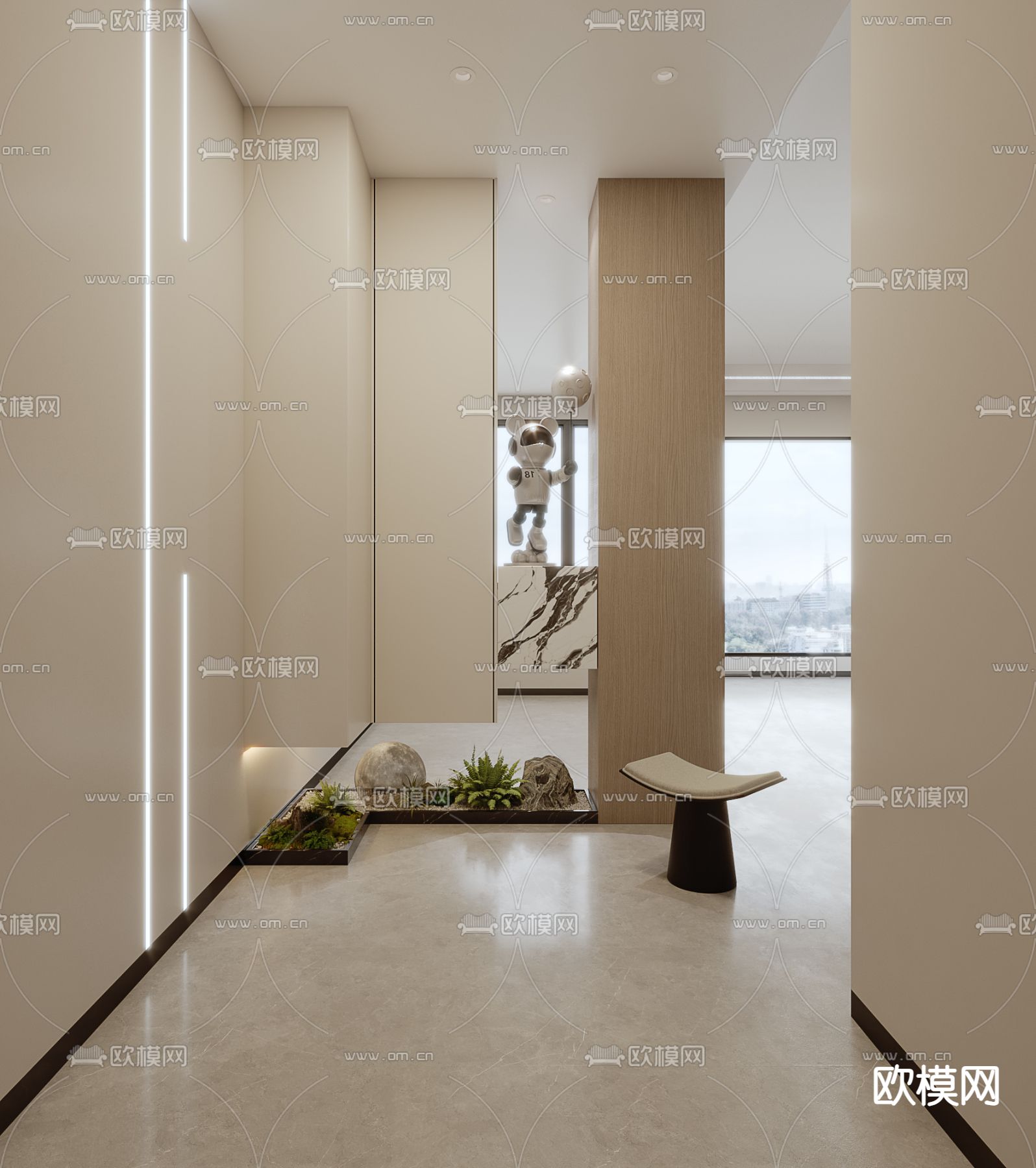 奶油风入户玄关 门厅3d模型下载