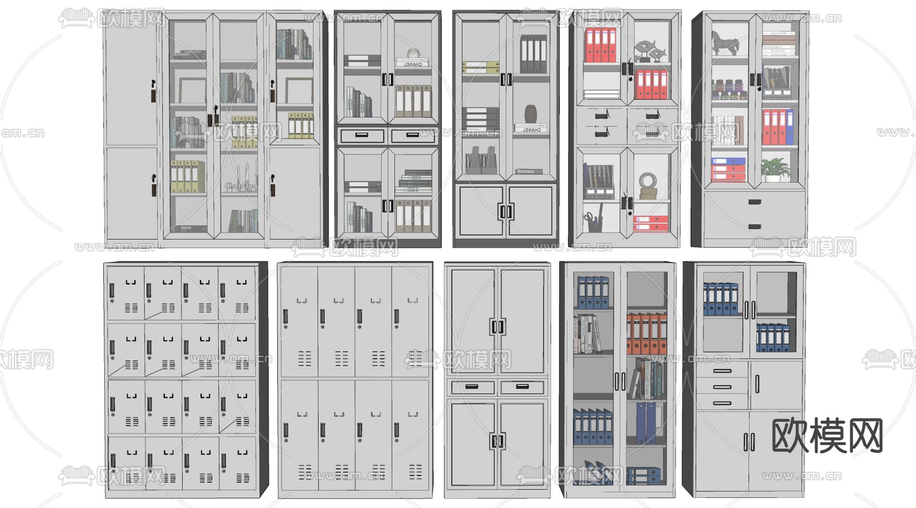 文件柜 储物柜 铁皮柜su模型下载（渲染图1）