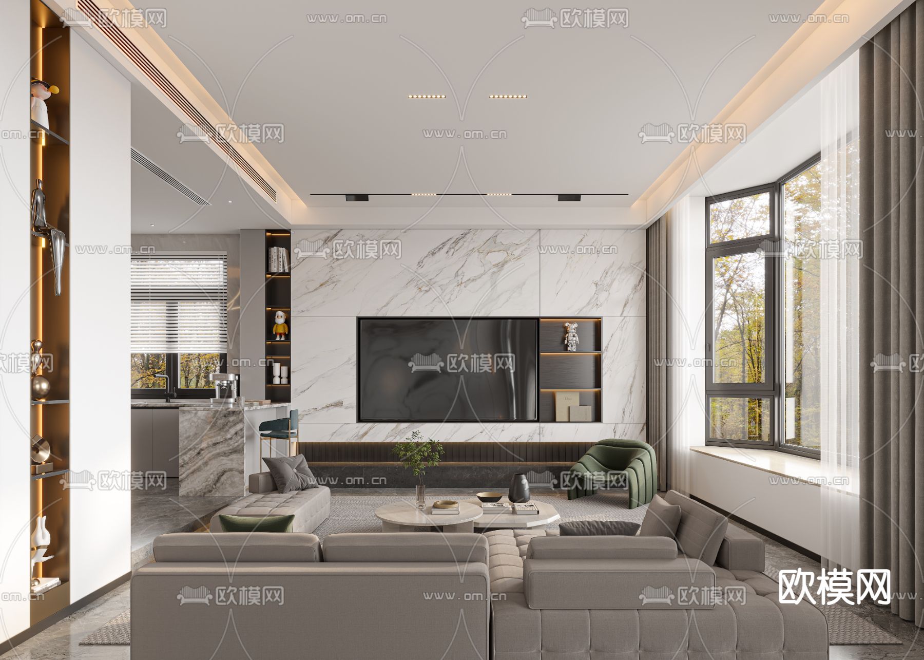 别墅客厅 别墅中空3d模型下载（渲染图4）