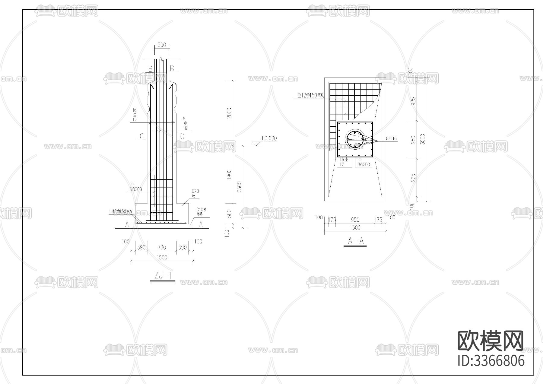 四柱七楼牌楼cad大样图下载（渲染图4）