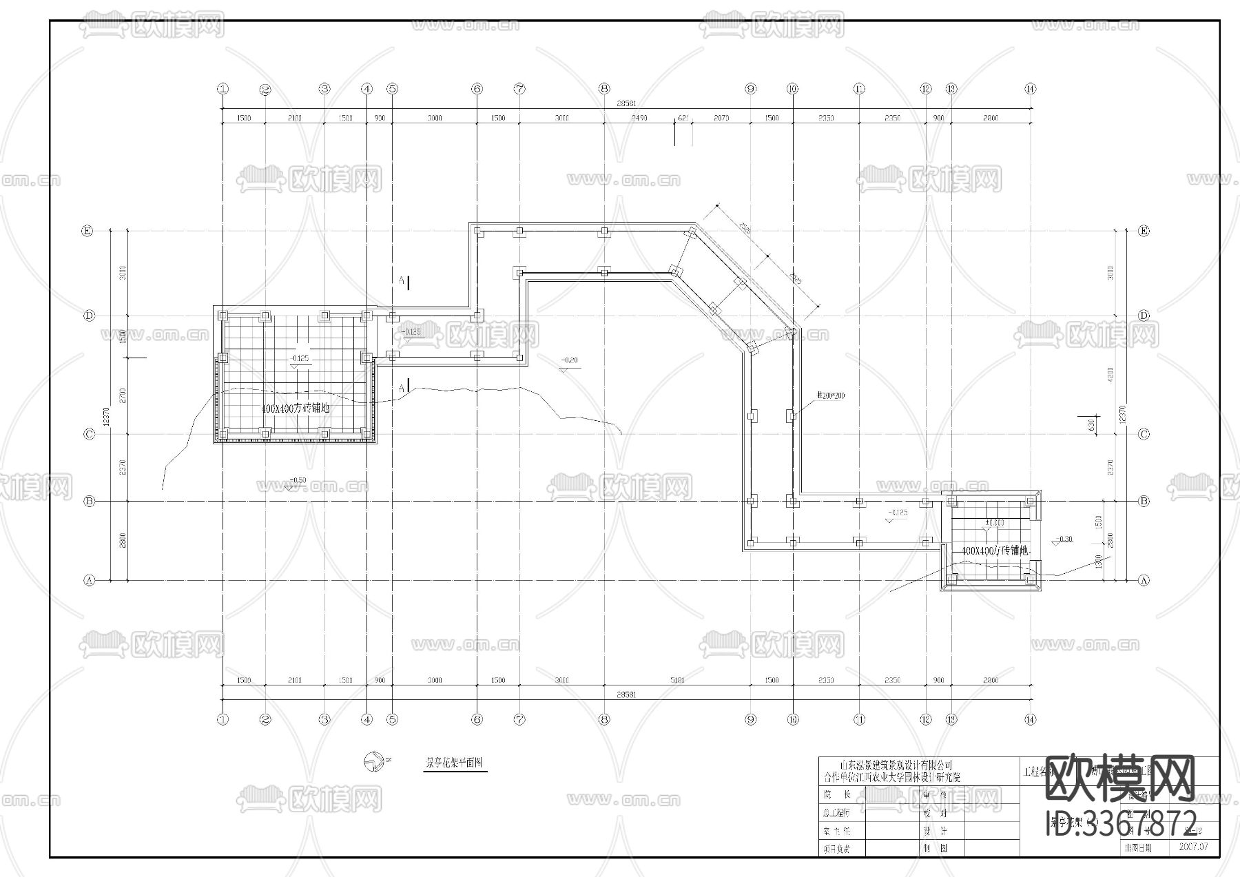木亭廊花架cad大样图下载（渲染图1）