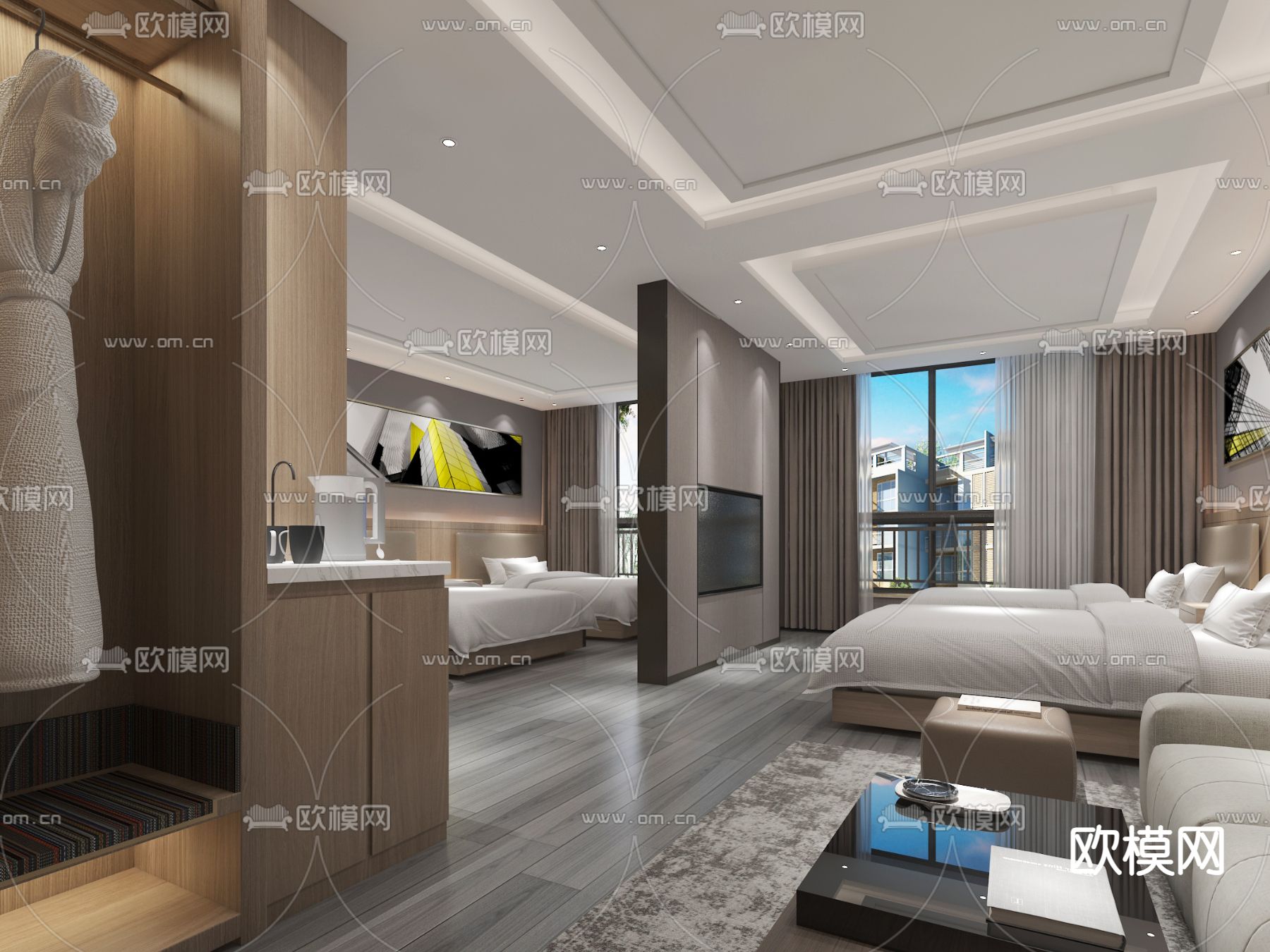 酒店客房 套房3d模型下载（渲染图3）