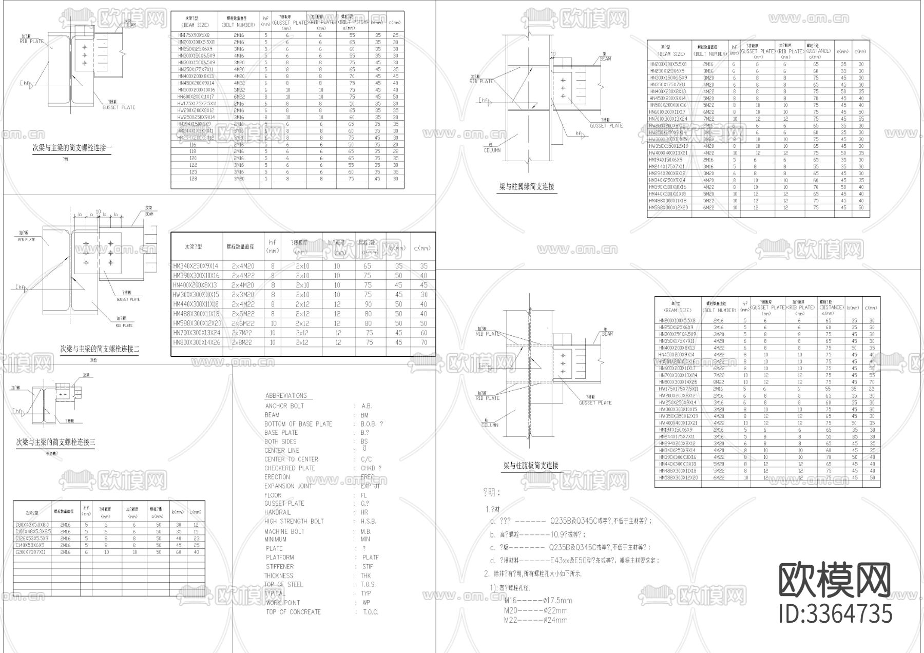 精选钢梁节点构造详图 边梁柱节点 构造不等高梁与柱与柱次cad大样图下载（渲染图4）