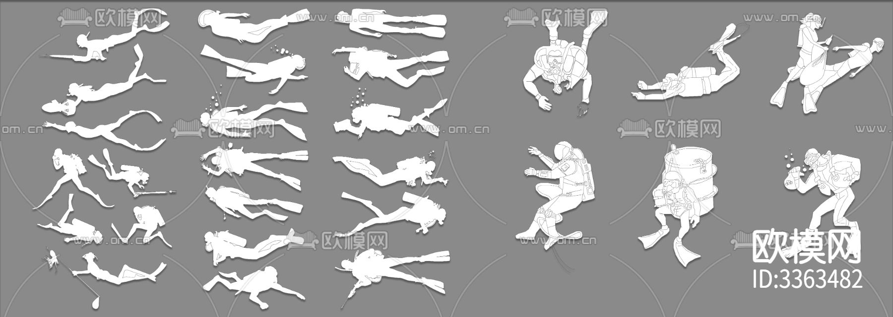 游泳池海边潜水人物cad图库下载（渲染图1）