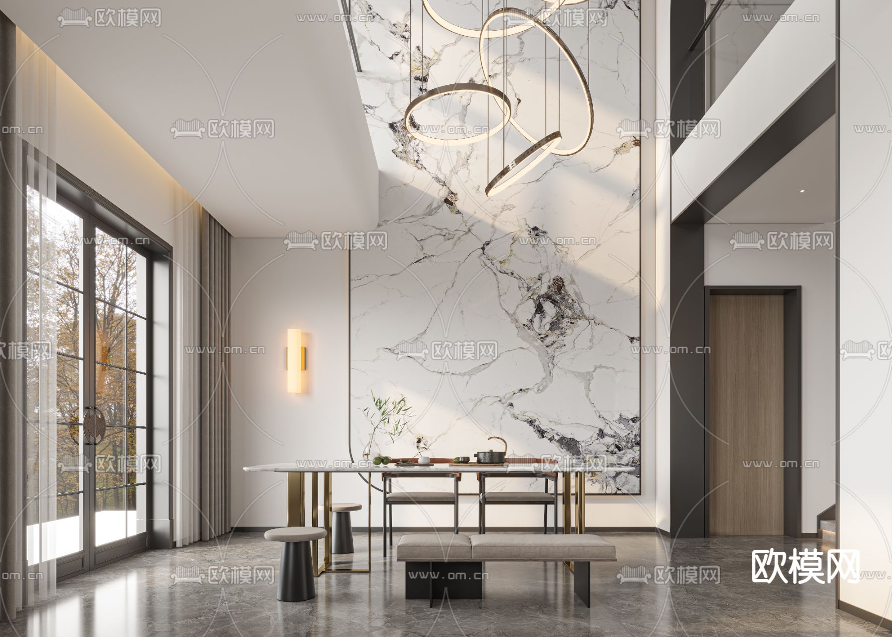 别墅客厅 别墅中空3d模型下载（渲染图3）