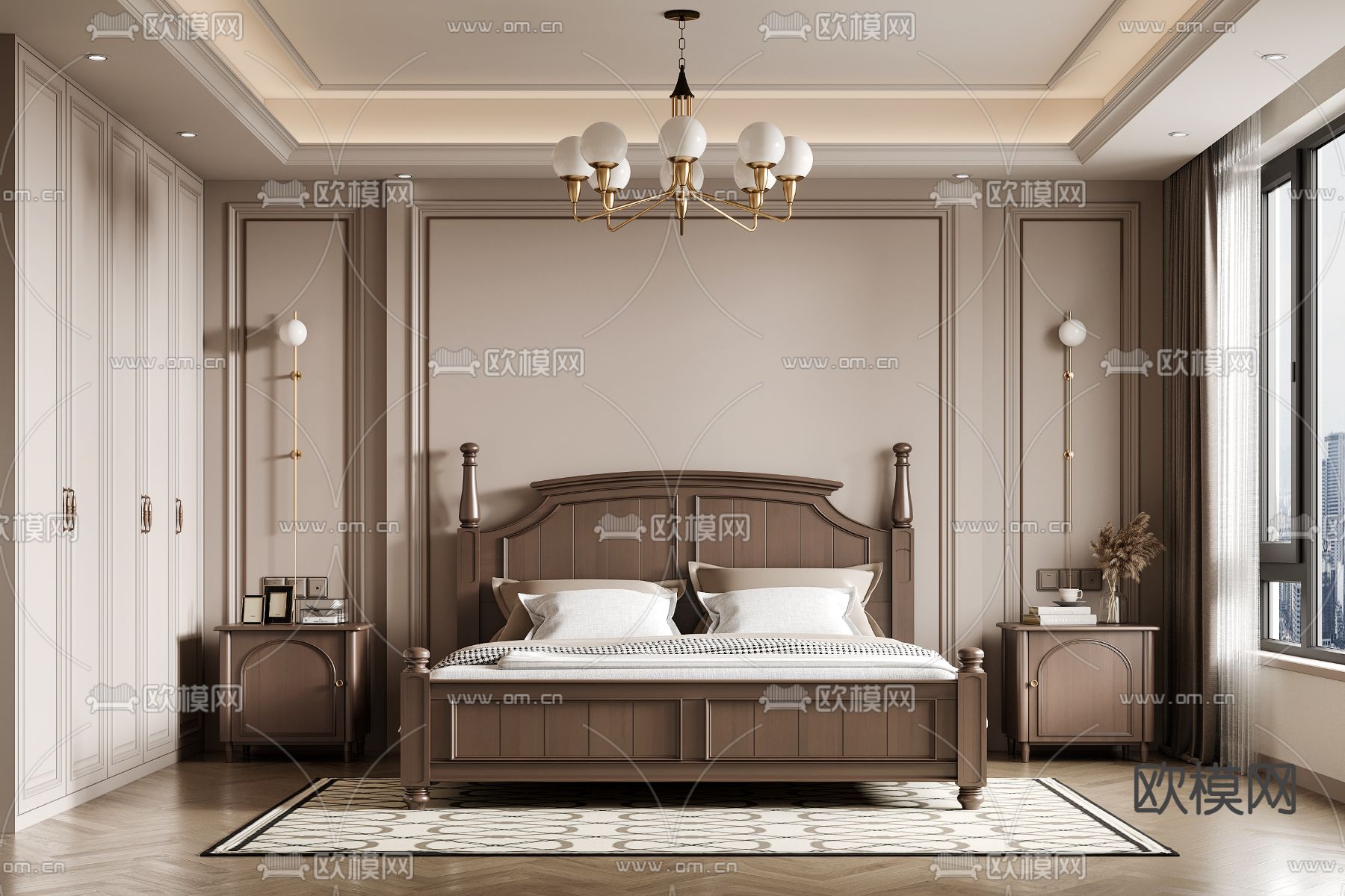 美式卧室 主人房3d模型下载
