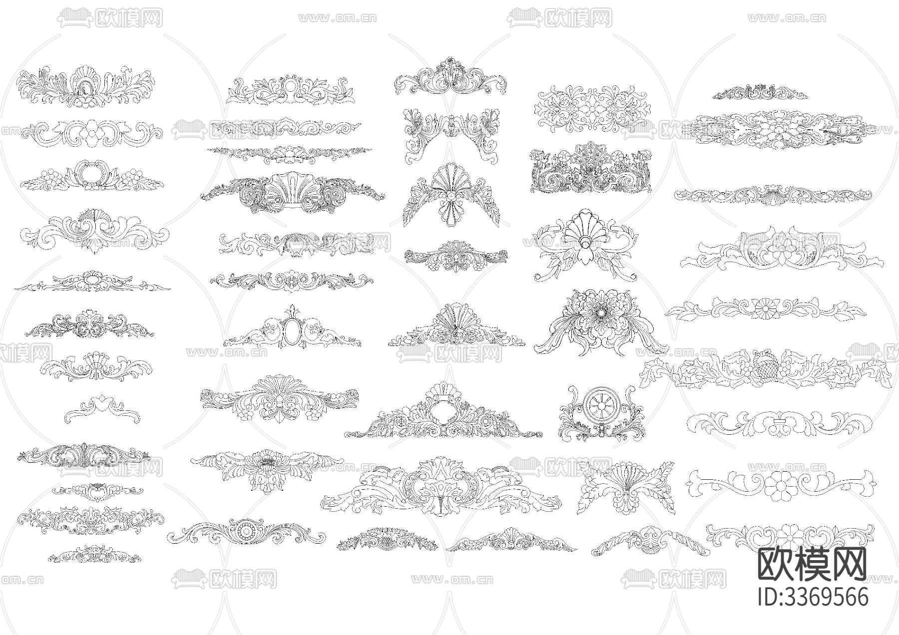 欧式花纹中式雕刻角花贴花cad图库下载（渲染图1）