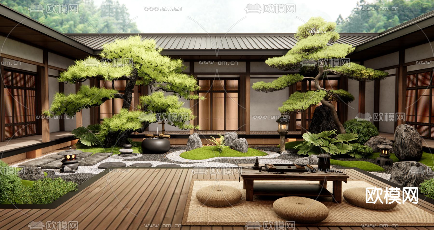 新中式庭院景观 中庭造景3d模型下载