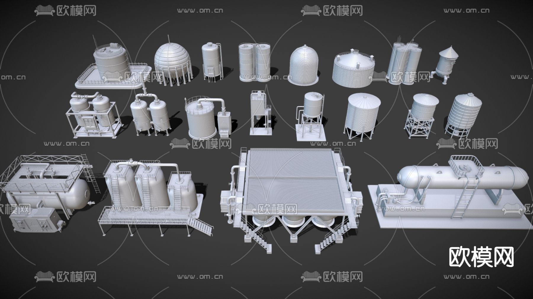 工业储存罐 机械五金零件3d模型下载（渲染图1）