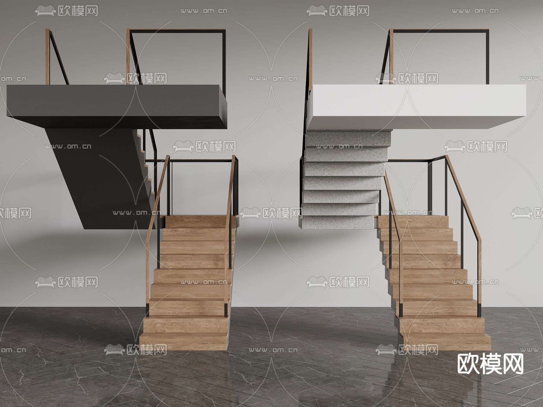 转角楼梯 直跑楼梯3d模型下载
