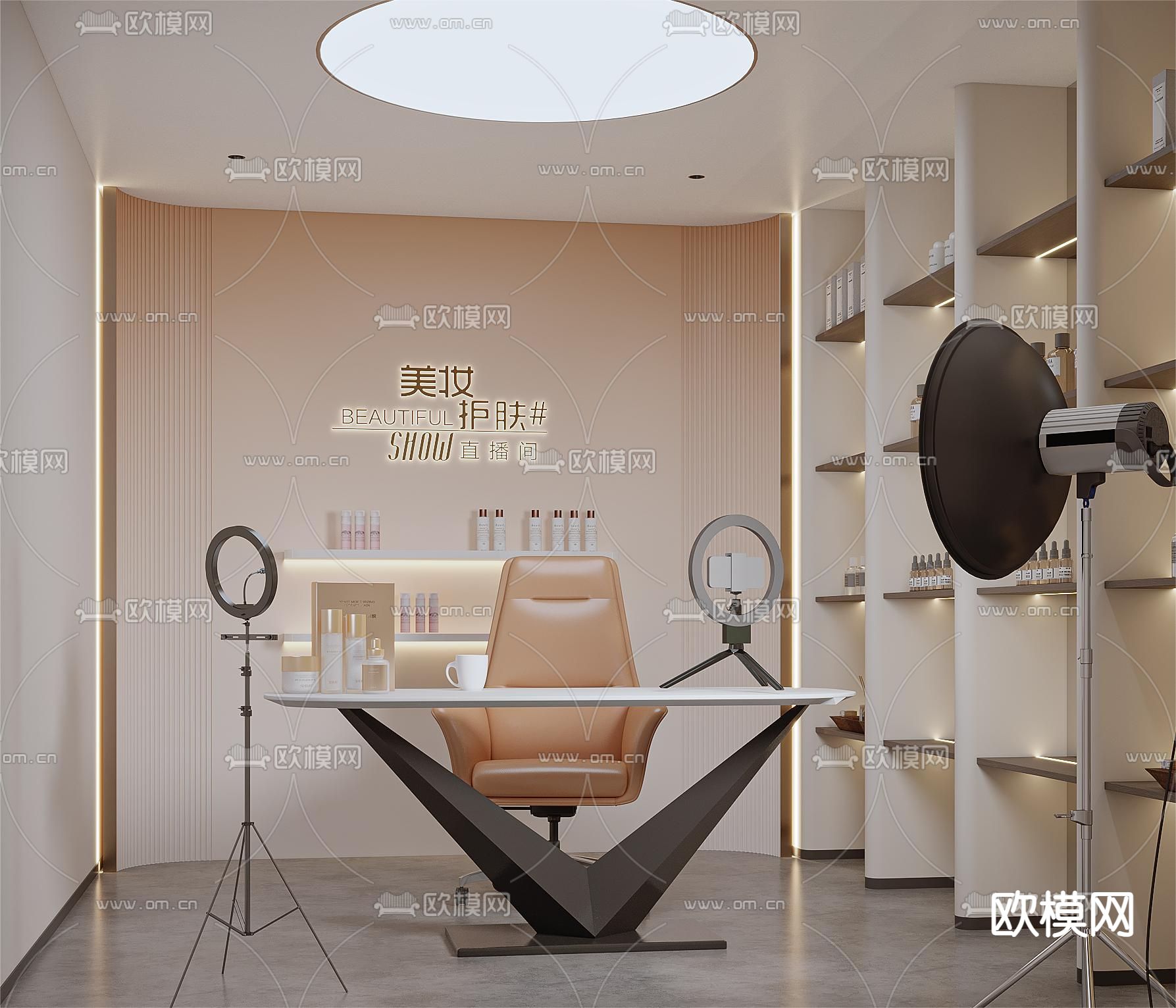 美容院直播间3d模型下载（渲染图1）