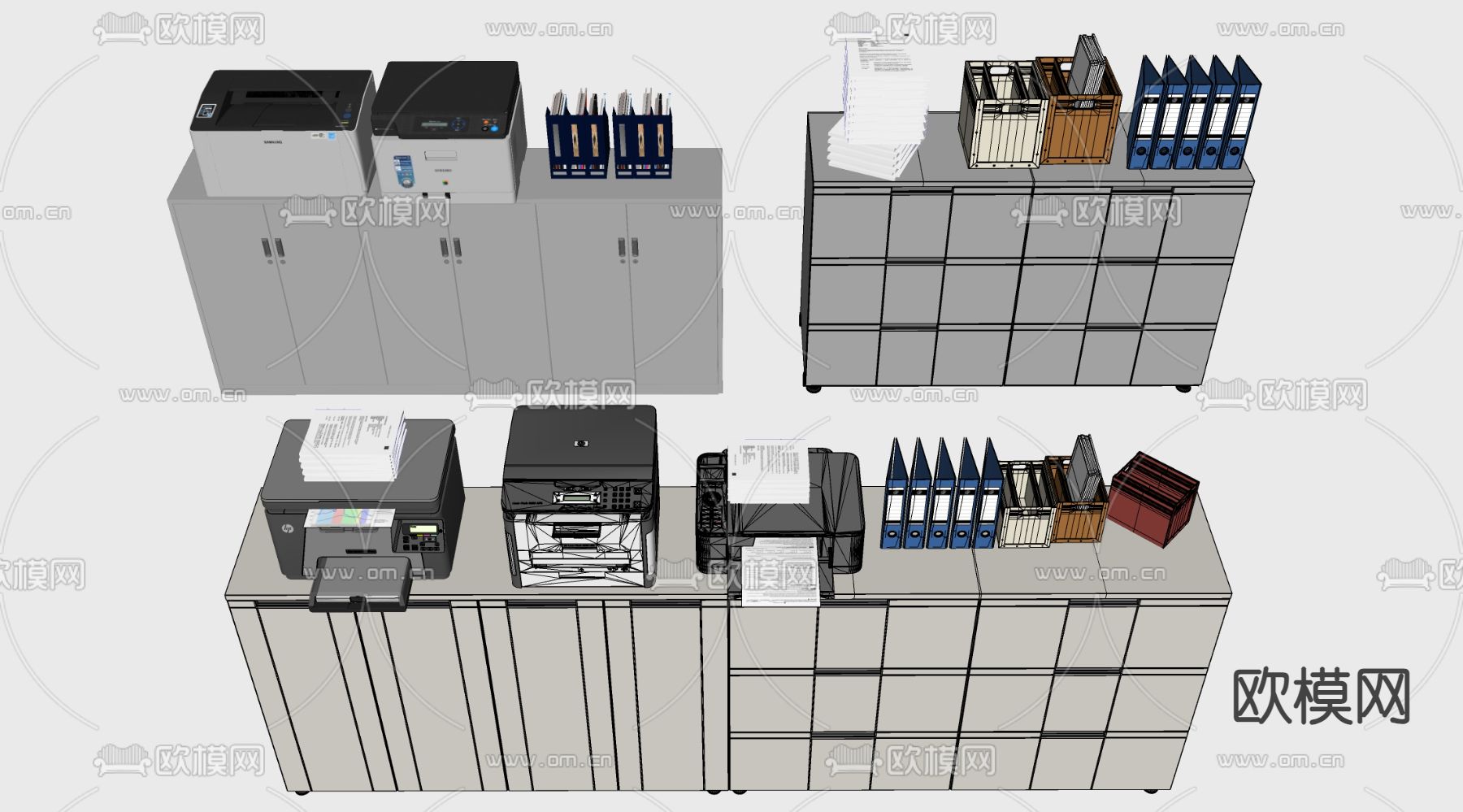 现代文件柜 打印机 档案柜su模型下载（渲染图1）