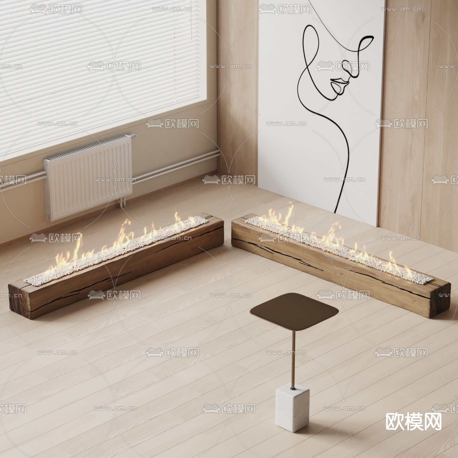 现代壁炉 火焰su模型下载（渲染图2）