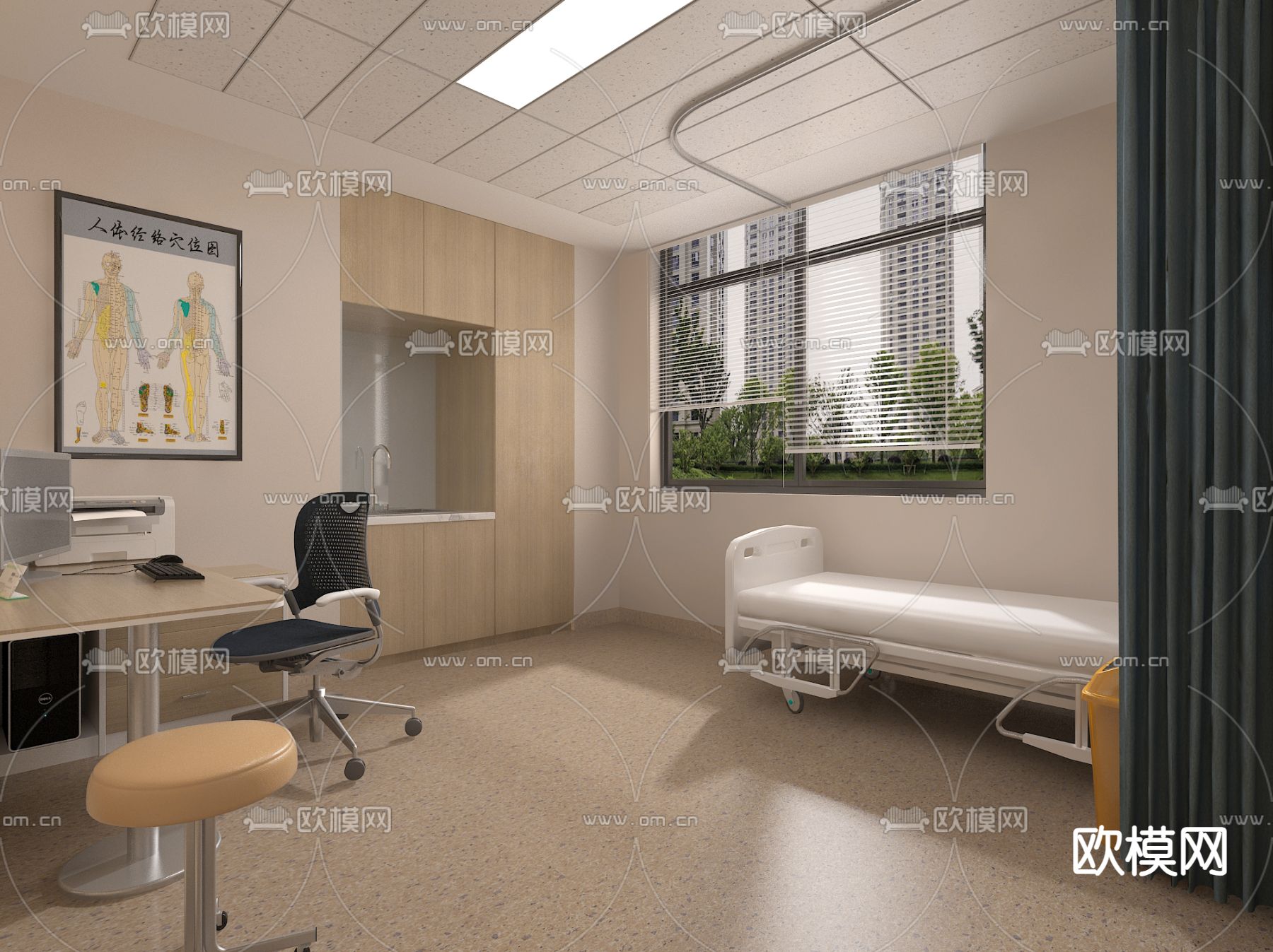 现代医院 化验科 观察室3d模型下载（渲染图2）