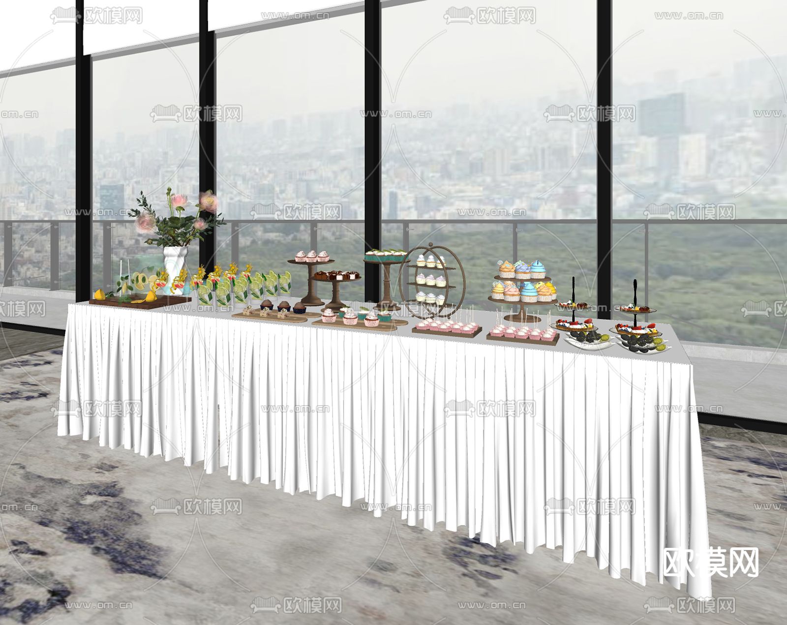 茶歇区 甜品 饮料 蛋糕su模型下载（渲染图1）