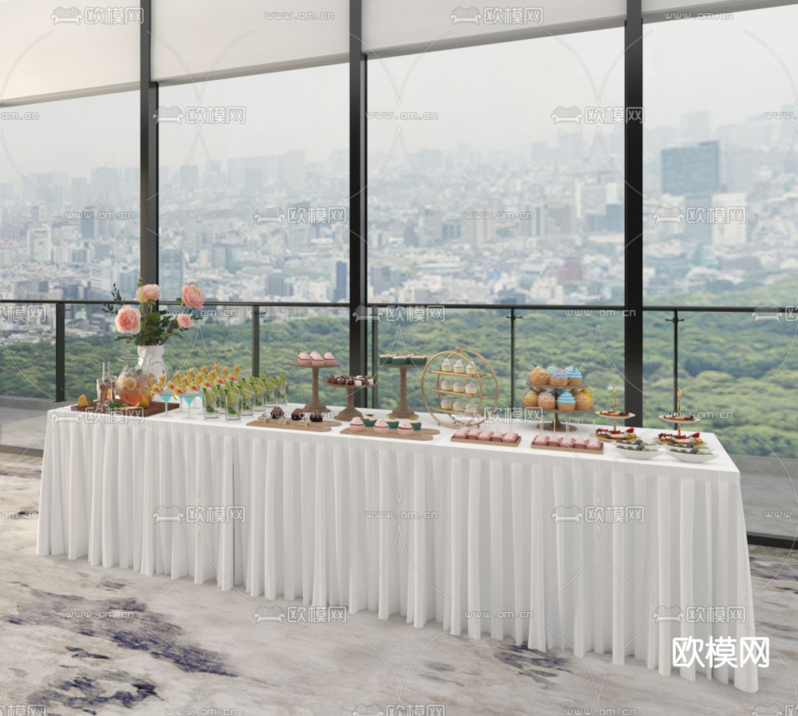 茶歇区 甜品 饮料 蛋糕su模型下载（渲染图2）