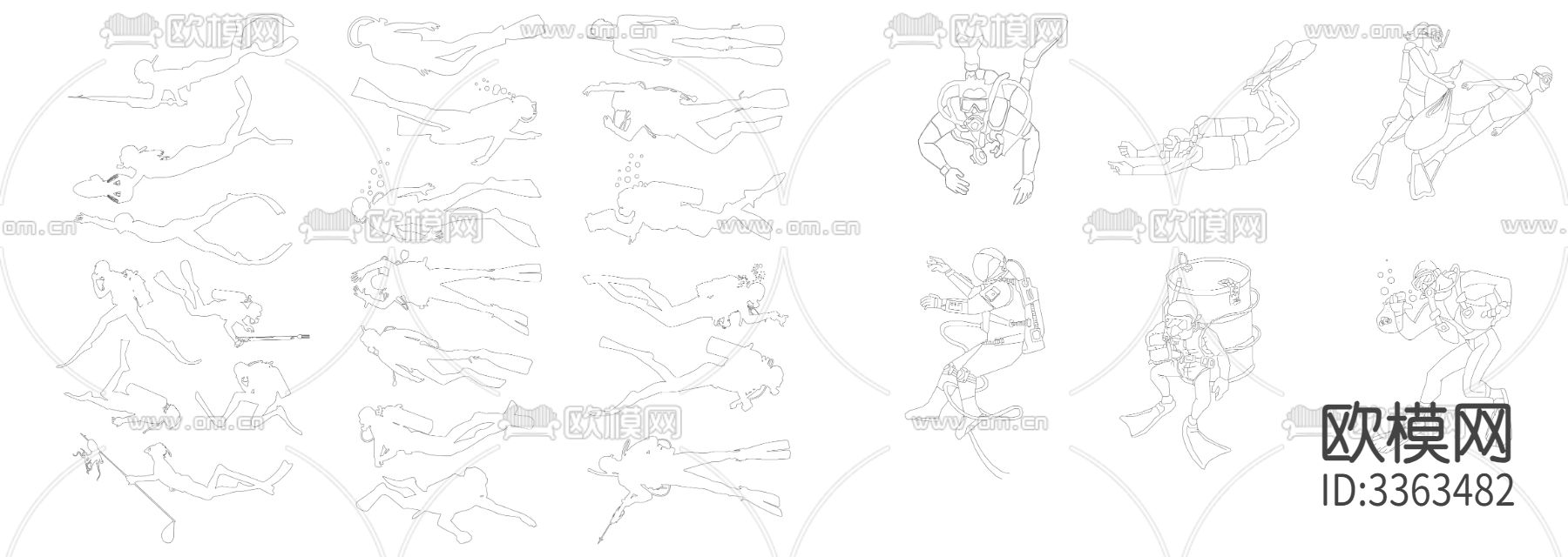 游泳池海边潜水人物cad图库下载（渲染图2）
