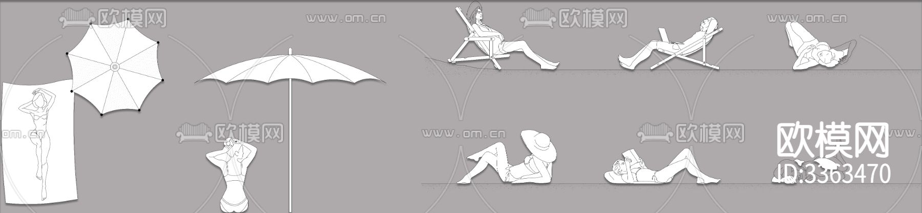 海边沙滩游泳池人物cad图库下载（渲染图1）