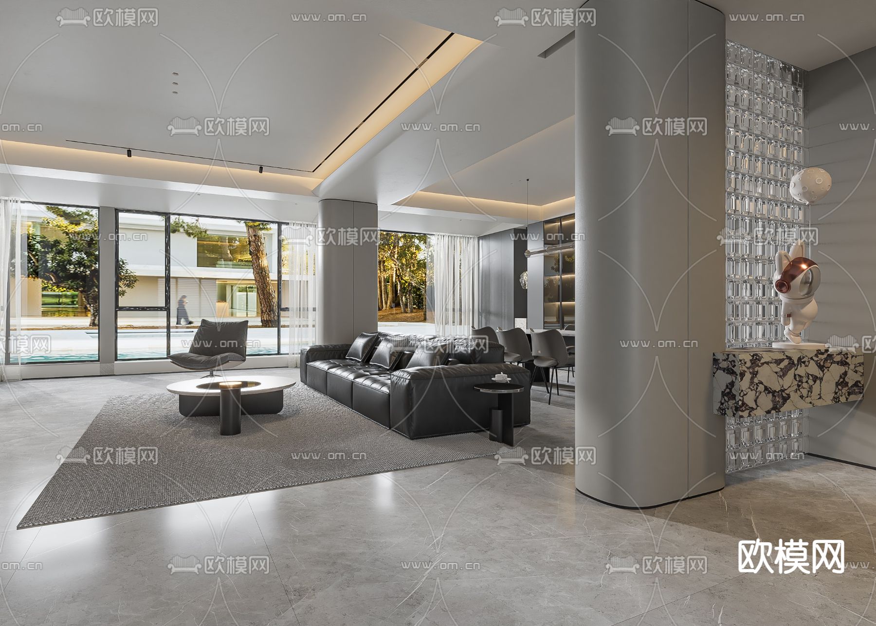 高级灰客餐厅3d模型下载（渲染图2）