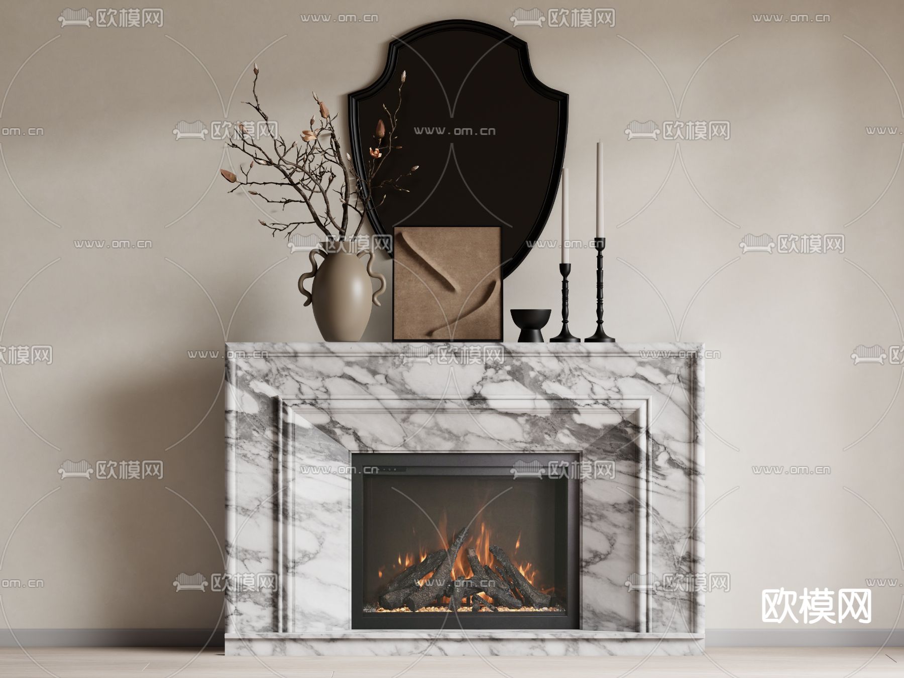 侘寂风壁炉su模型下载（渲染图2）