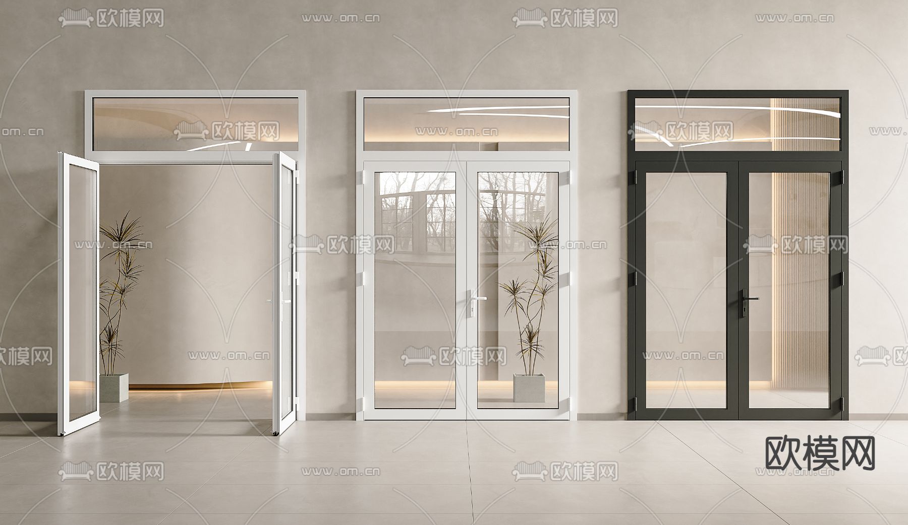 玻璃双开门 商铺玻璃门3d模型下载