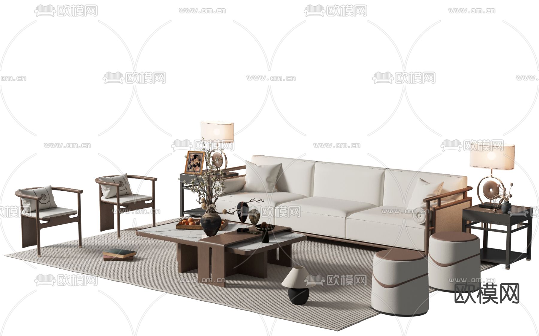 新中式组合沙发3d模型下载