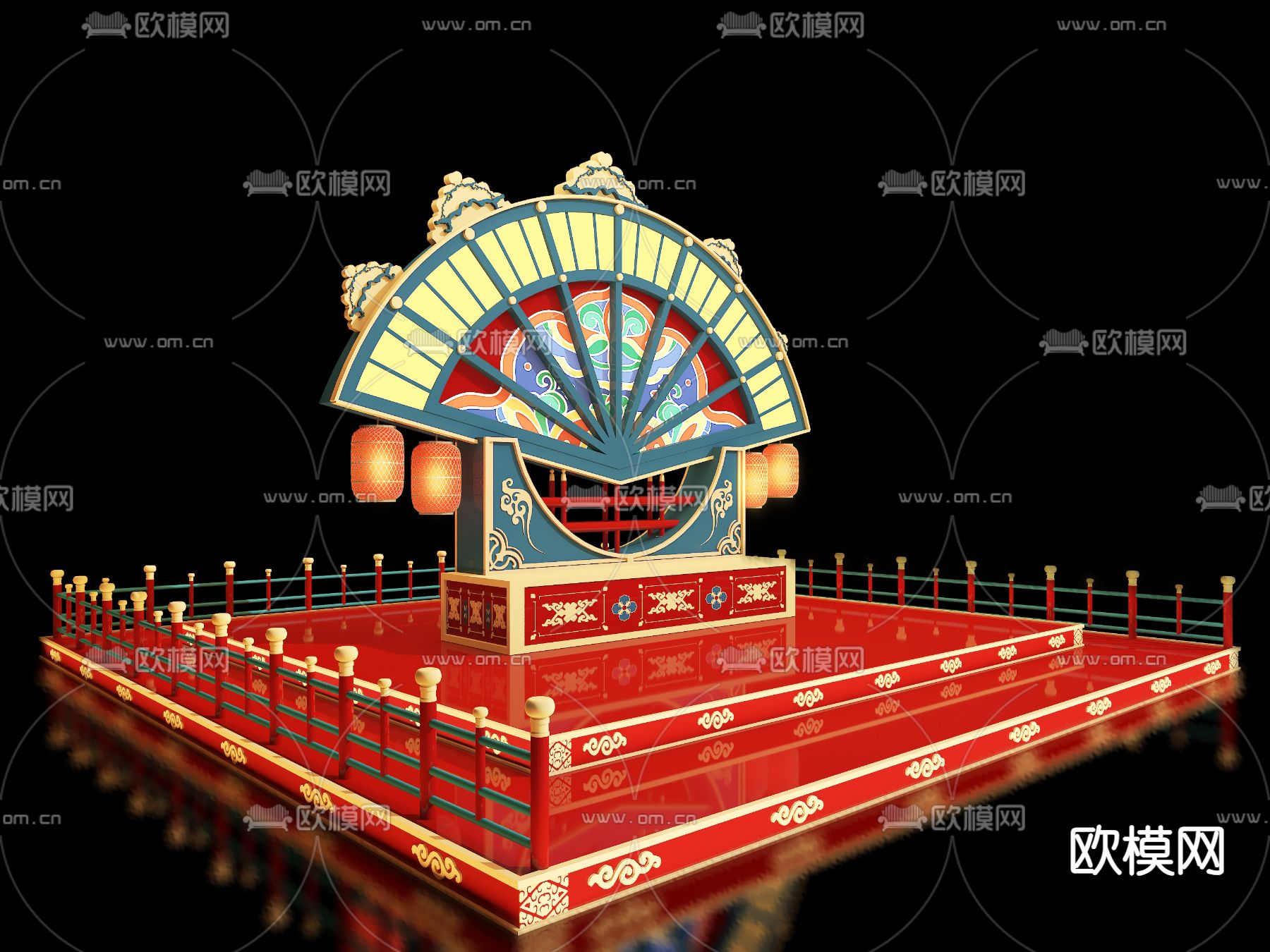 国风演绎舞台 国潮舞台3d模型下载（渲染图1）