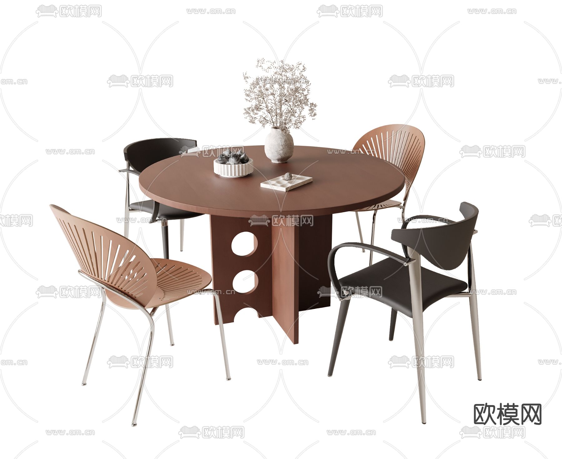 中古风圆桌 休闲桌椅3d模型下载