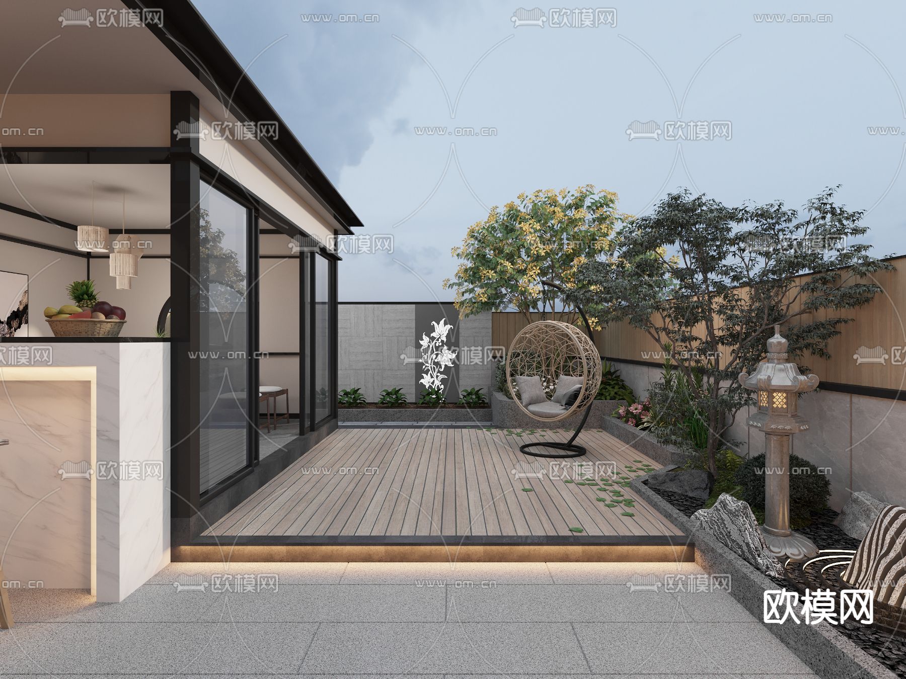 别墅庭院 阳台花园3d模型下载（渲染图2）