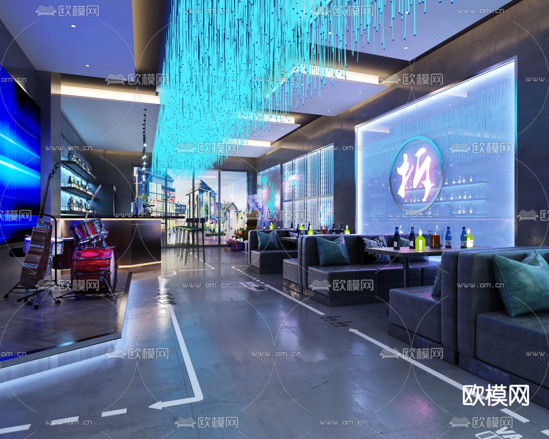 轻奢酒吧 音乐餐吧3d模型下载（渲染图2）