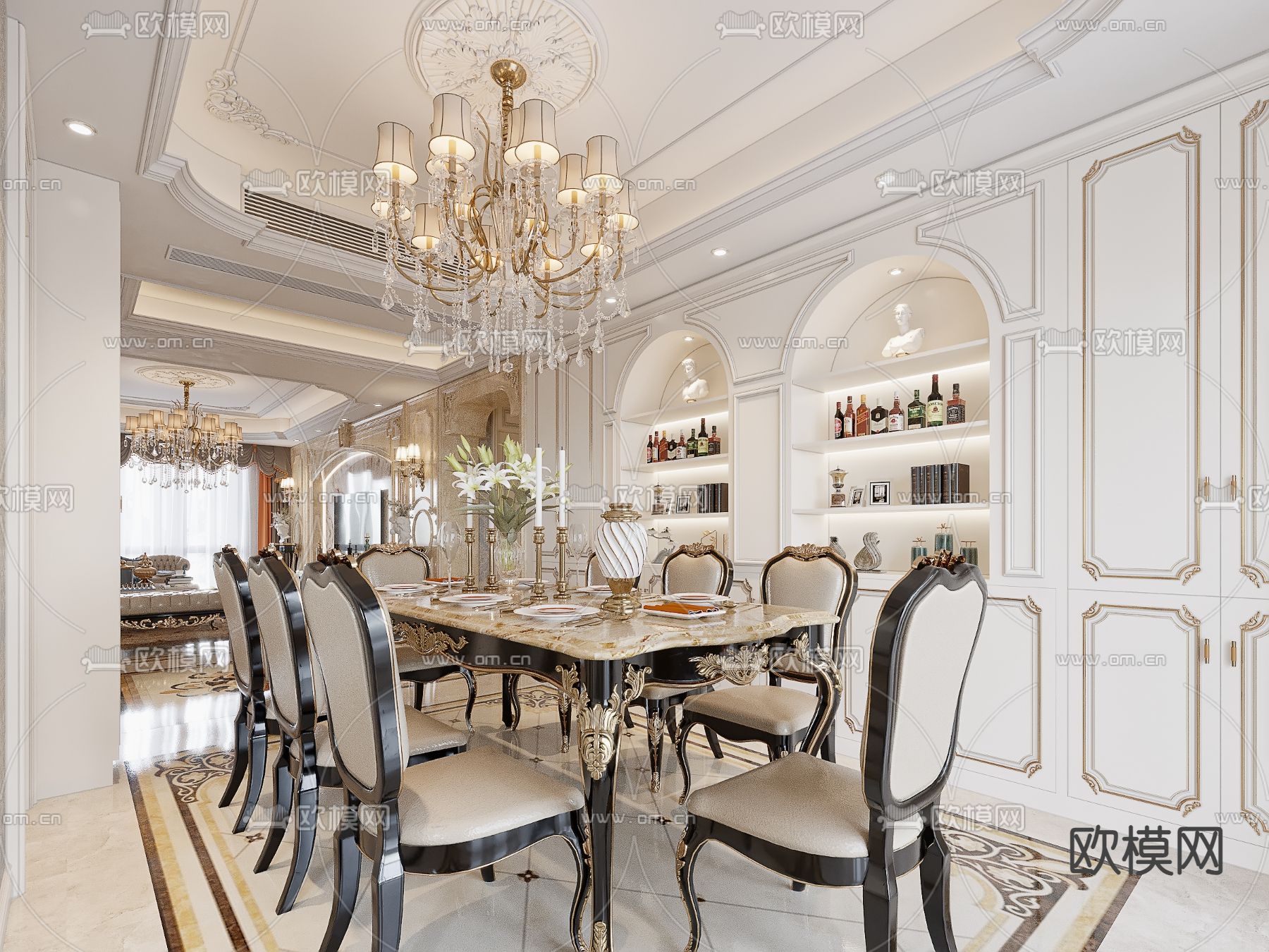 欧式客餐厅3d模型下载（渲染图2）