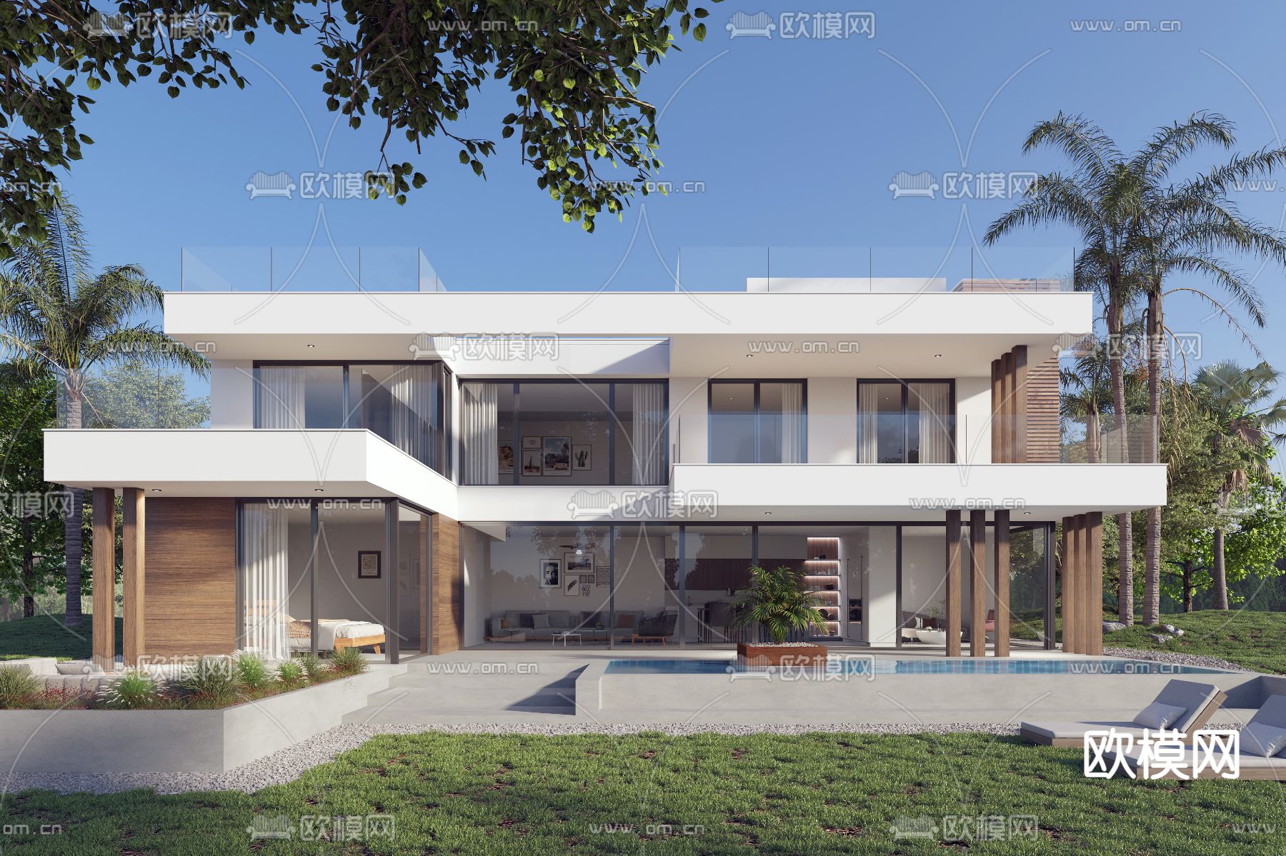 独栋别墅外观3d模型下载（渲染图1）