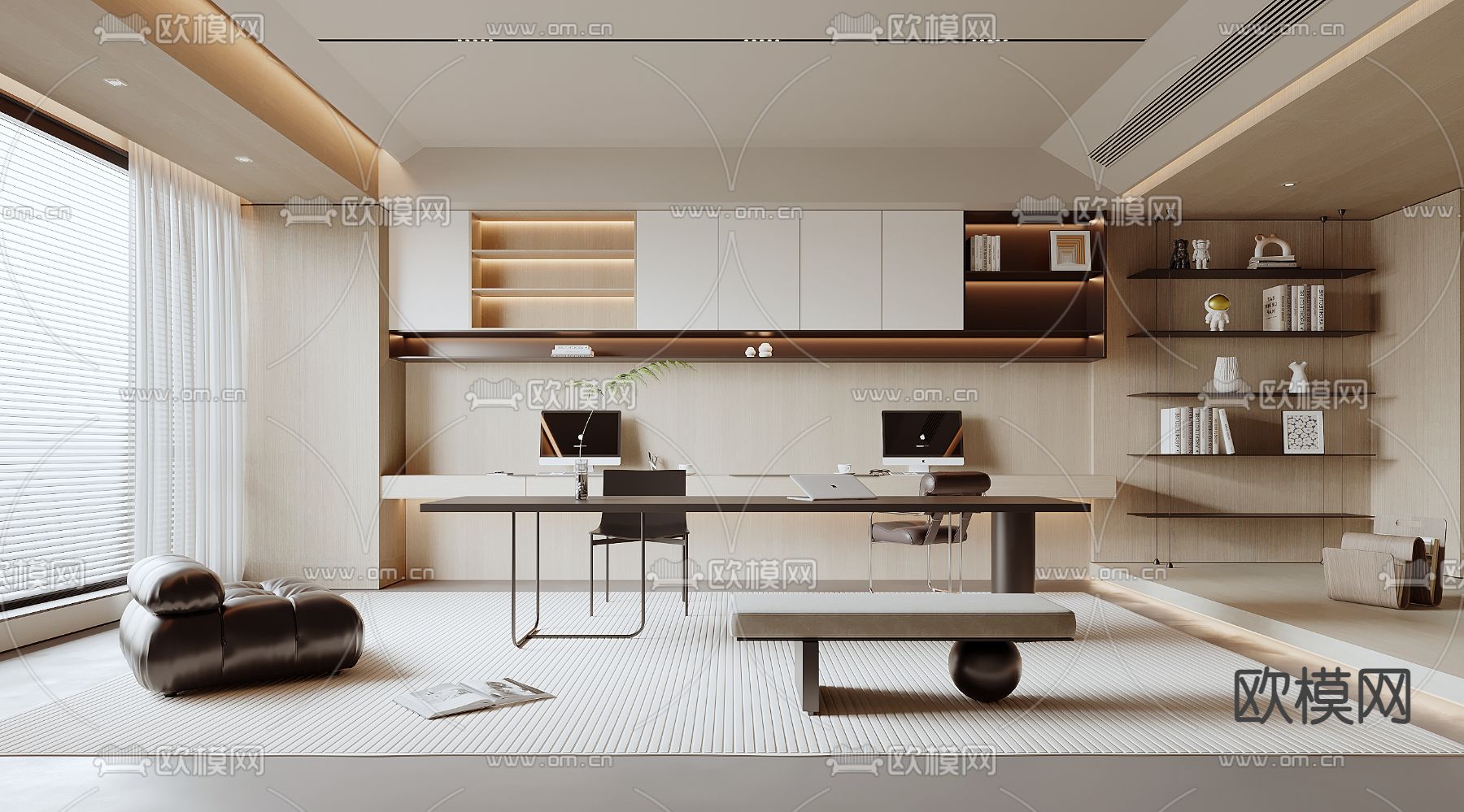 现代书房3d模型下载