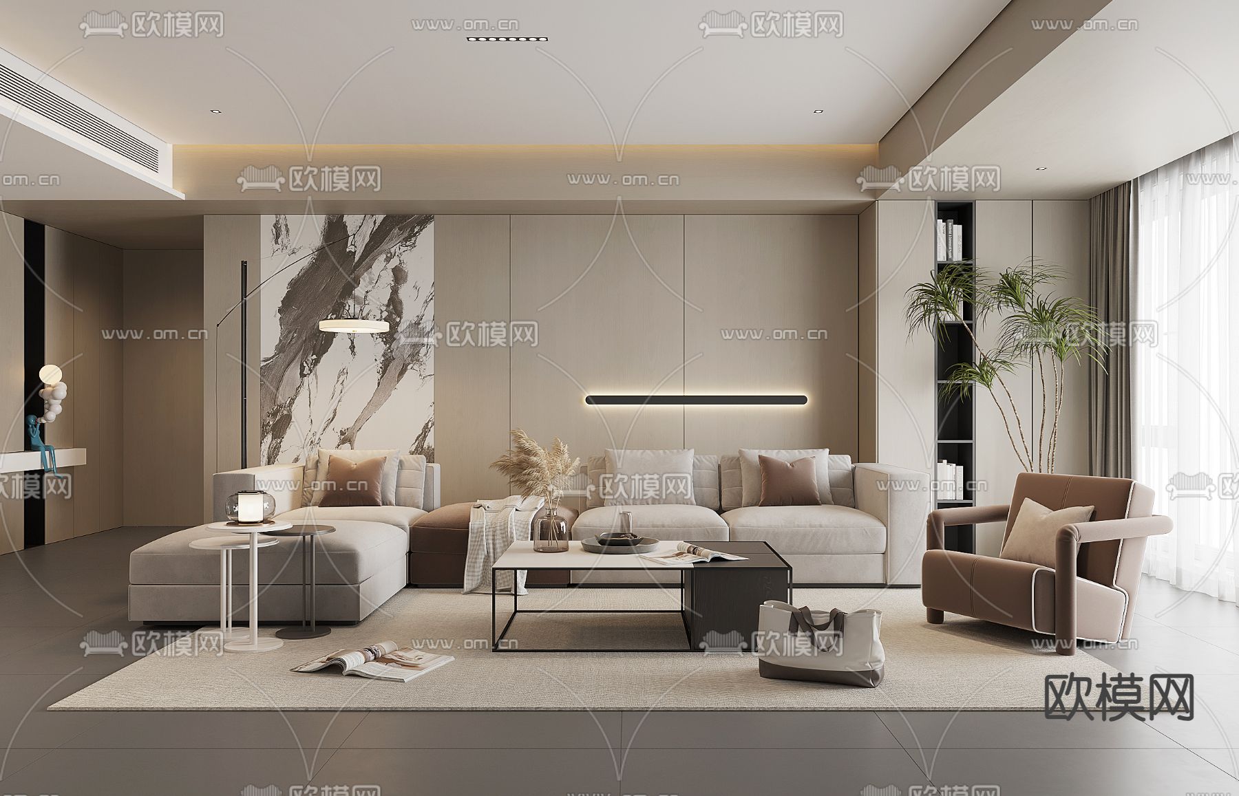 现代客厅3d模型下载（渲染图1）