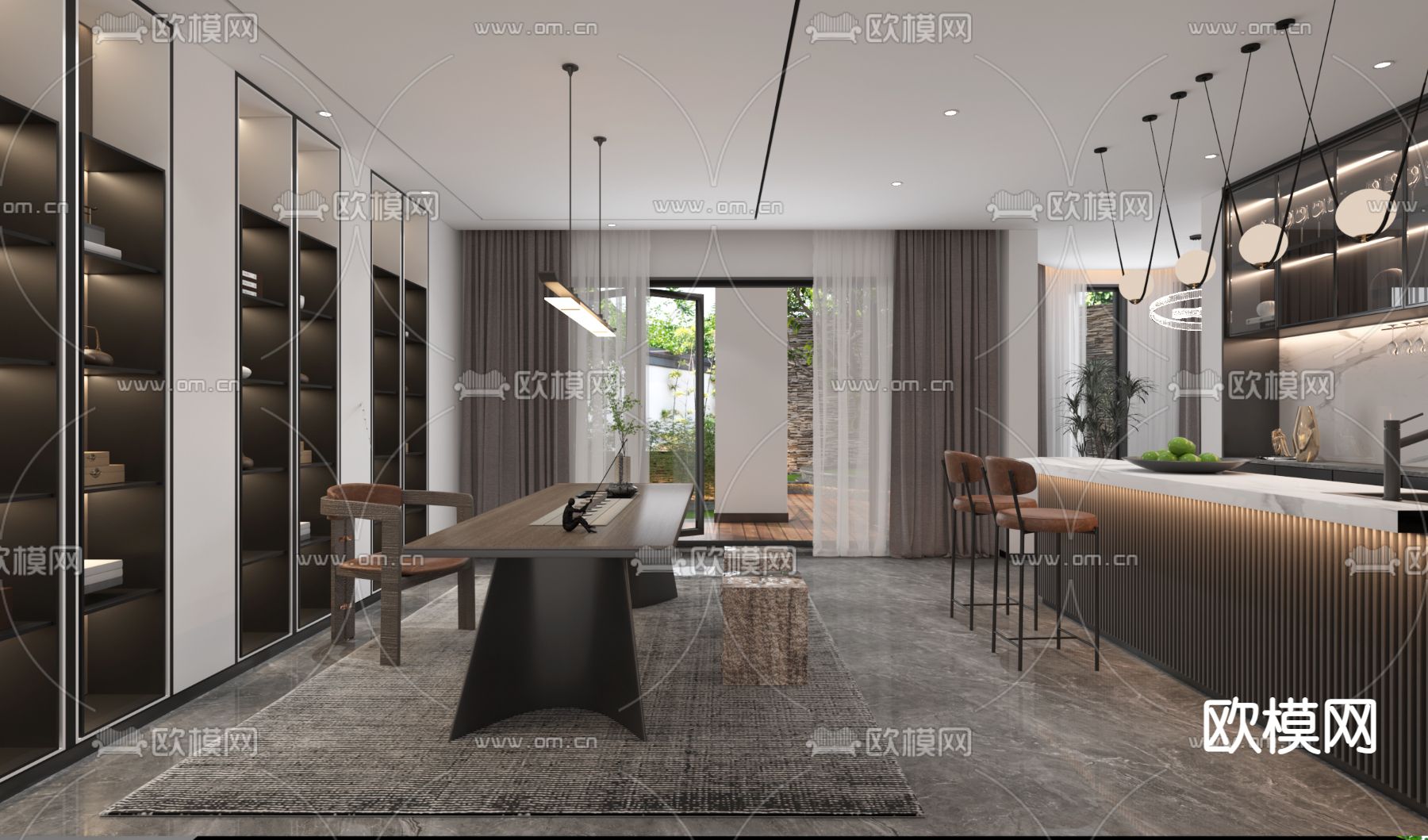 现代休闲室 地下室 品茶室3d模型下载（渲染图3）