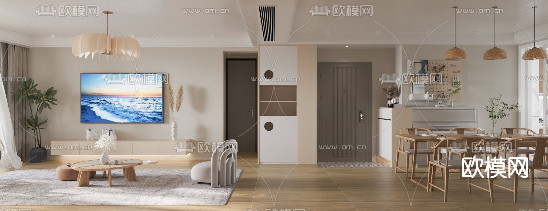 北欧客餐厅3d模型下载（渲染图2）