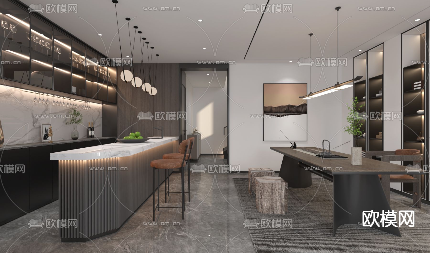 现代休闲室 地下室 品茶室3d模型下载（渲染图2）