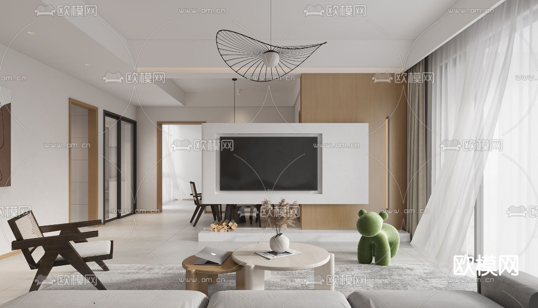 侘寂风客餐厅3d模型下载（渲染图2）